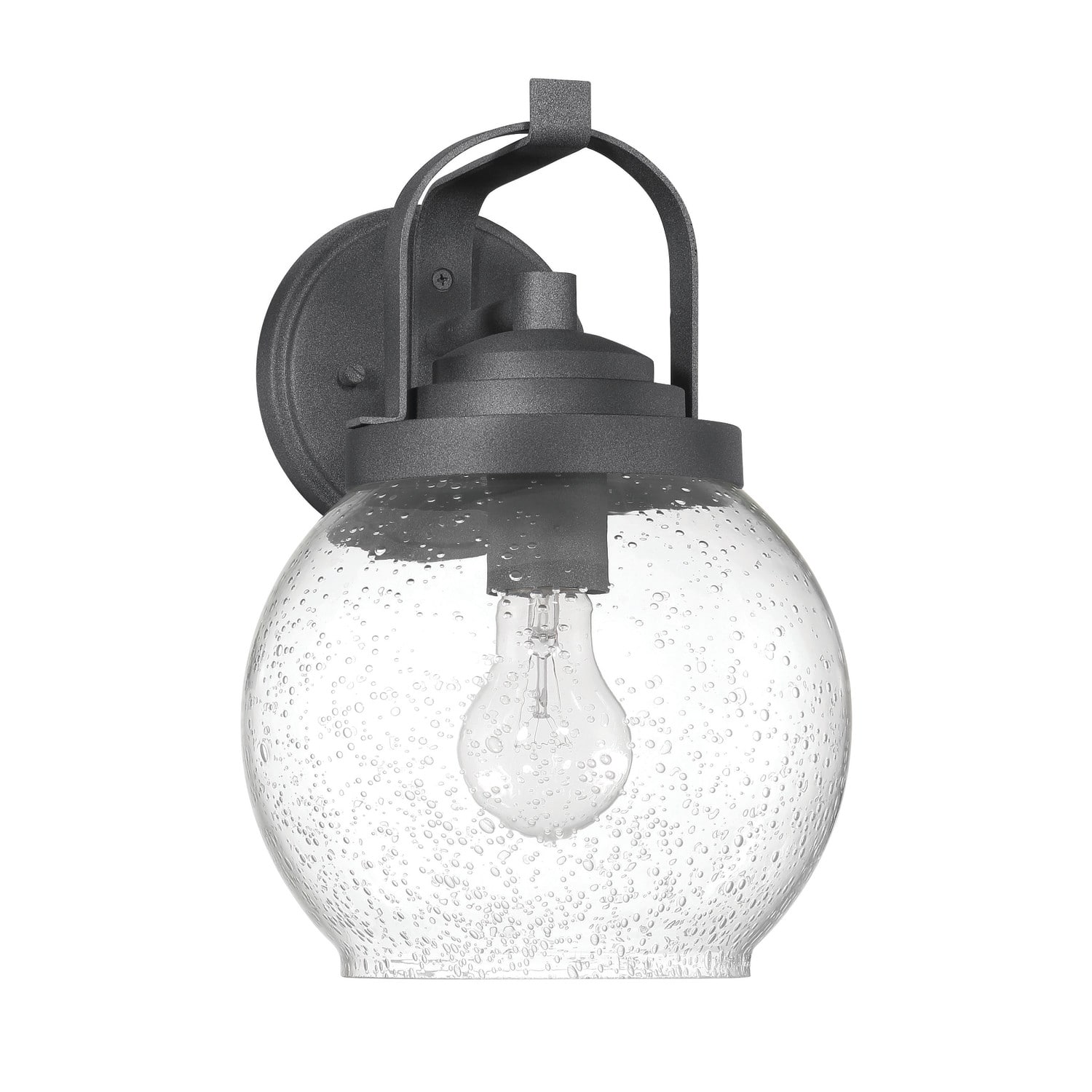 Bertram Distressed Zinc Industrial Lantern Seedy Glass Globe &#x26; Metal Wall Mounted Outdoor Light