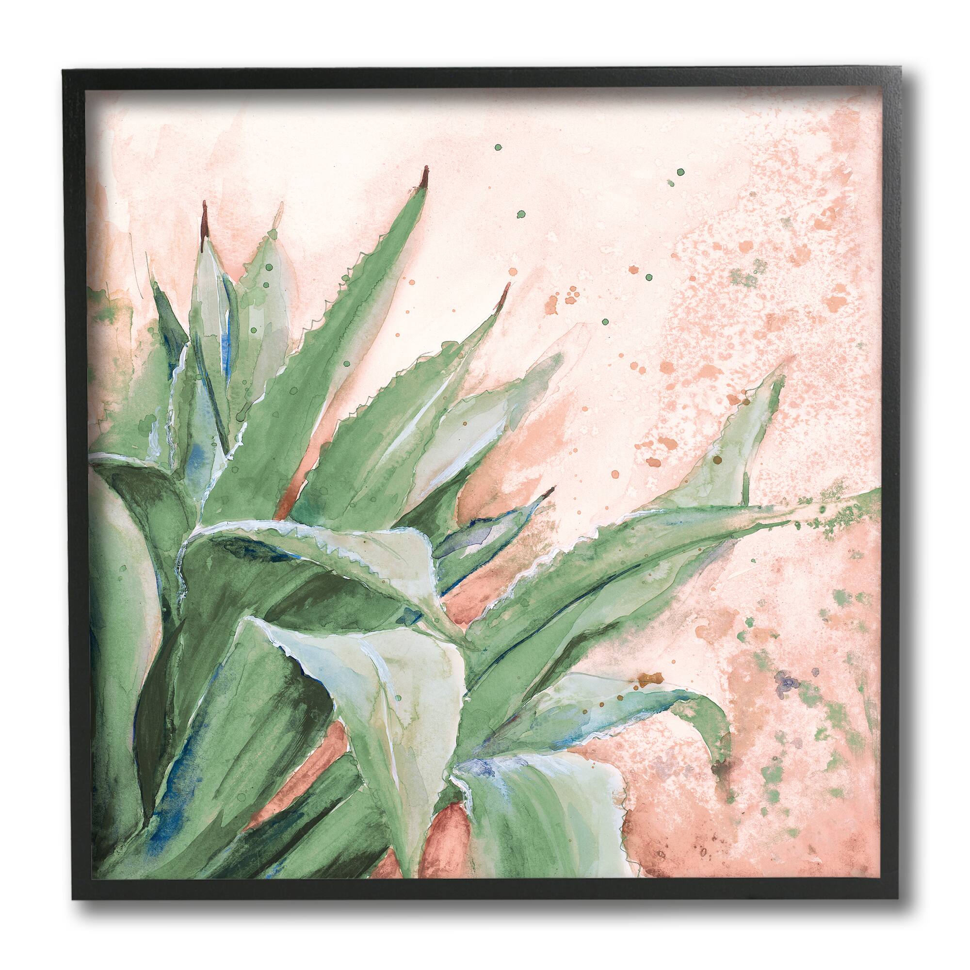 Stupell Industries Green Succulent Plant Leaves Contemporary Paint Splatter, 12" x 12"