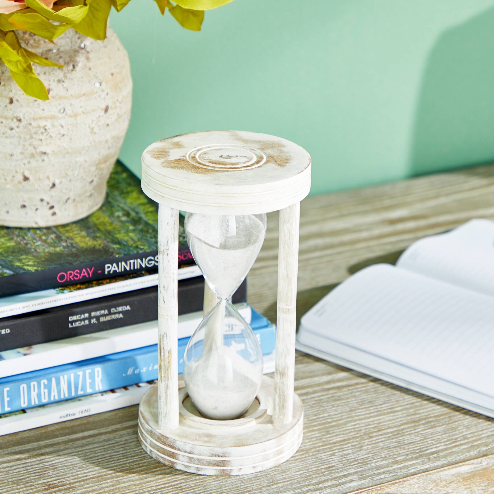 12&#x22; White Mango Wood Hourglass Timer