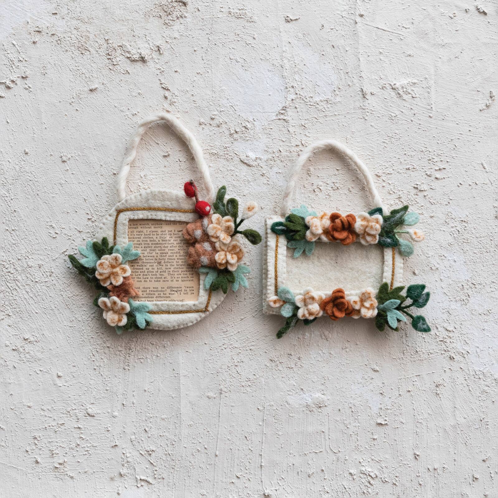 Hello Honey® Handmade Wool Felt Photo Frame Ornament Set with Appliqued Flowers & Velcro