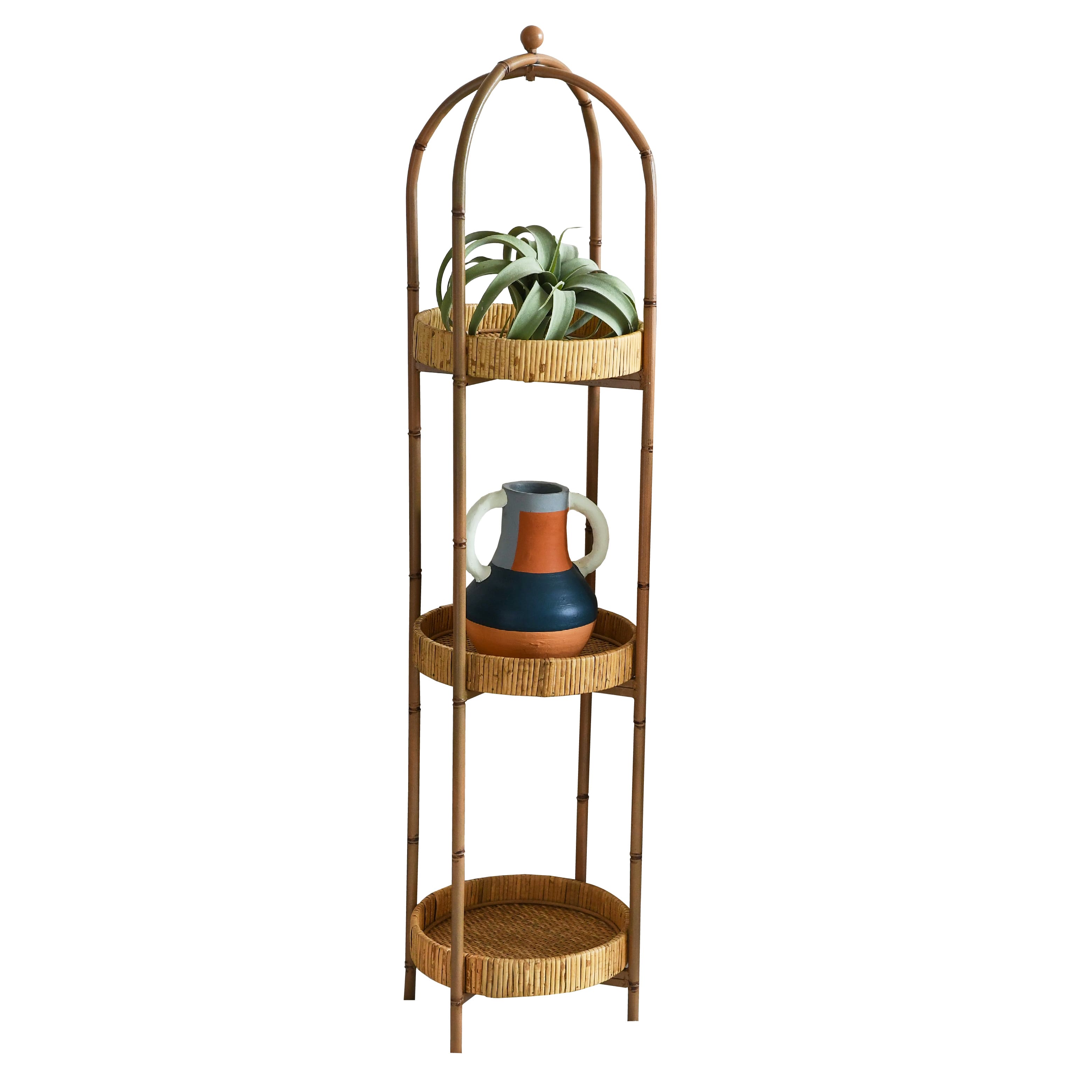 Hello Honey&#xAE; 42&#x27;&#x27; Bamboo Style Metal Shelf With Rattan Trays