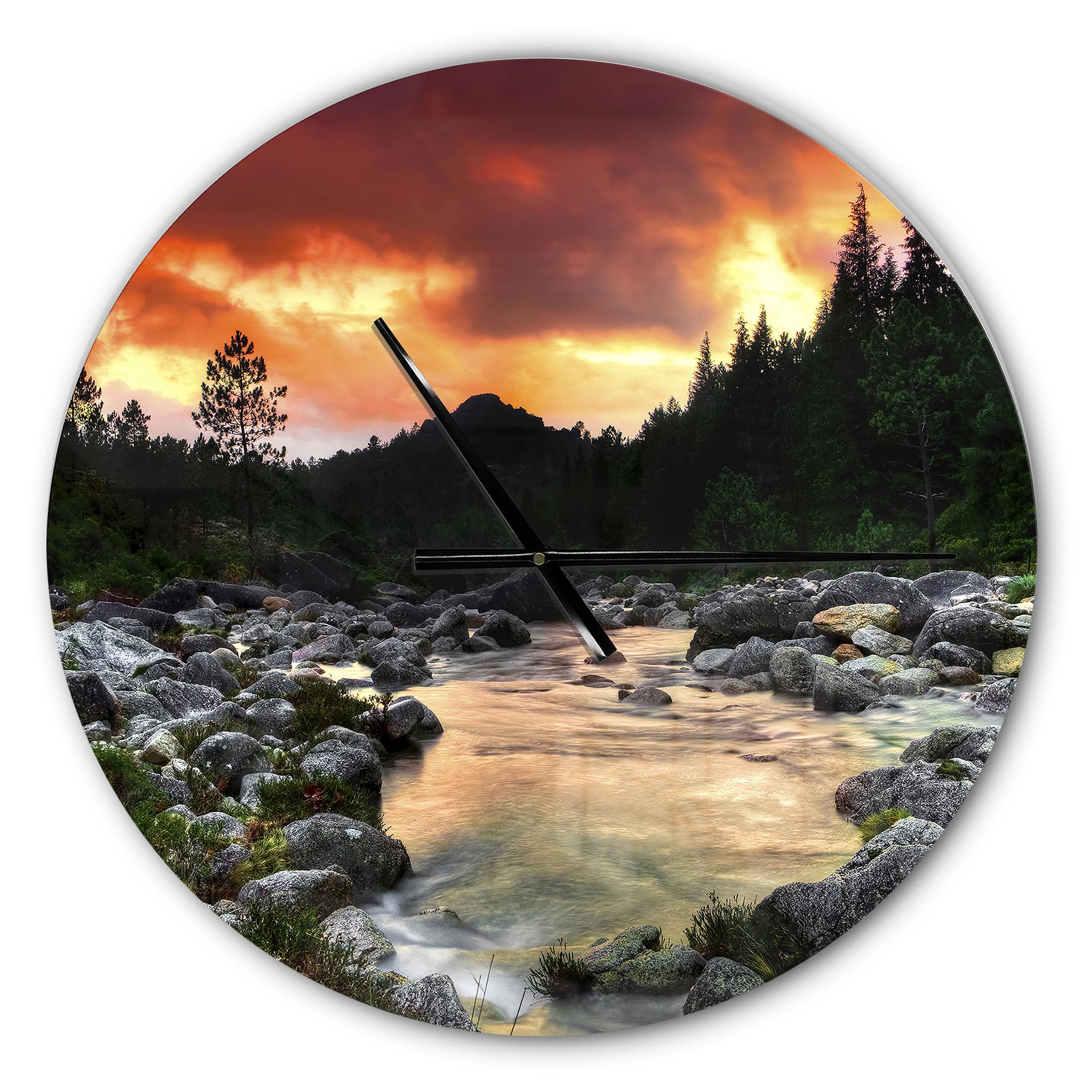 Designart 'Rocky Mountain River At Sunset Modern Wall Clock
