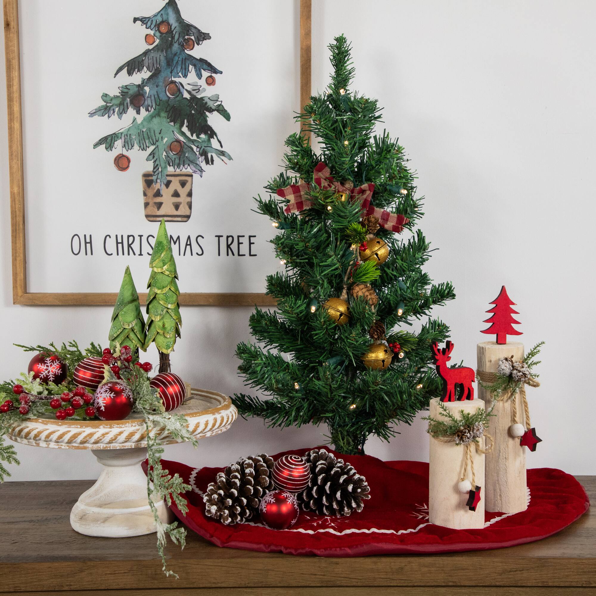 2ft. Pre-Lit Mixed Classic Pine Artificial Christmas Tree, Warm White LED Lights