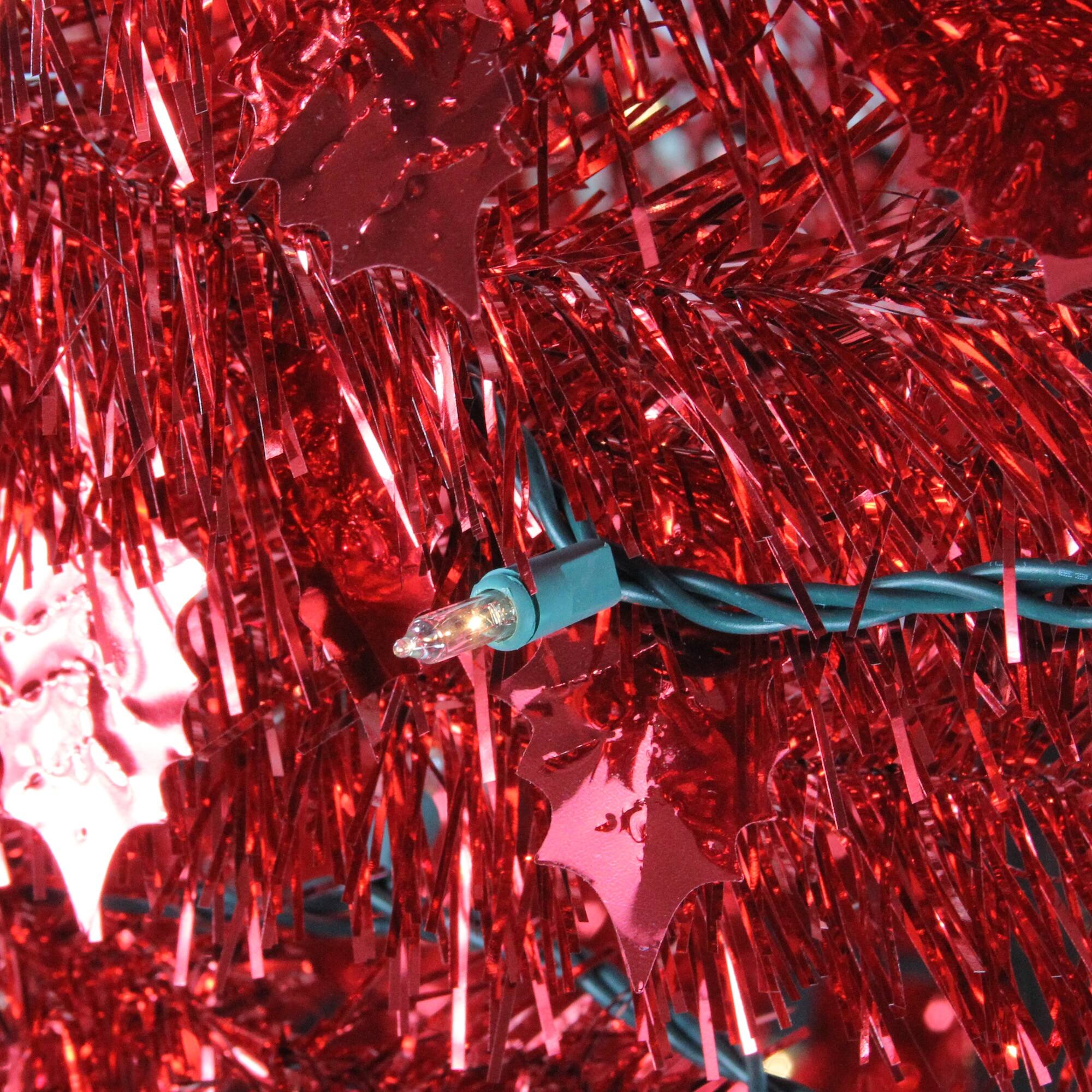 6ft. Pre-Lit Red Tinsel Artificial Pop-Up Christmas Tree, Clear Lights