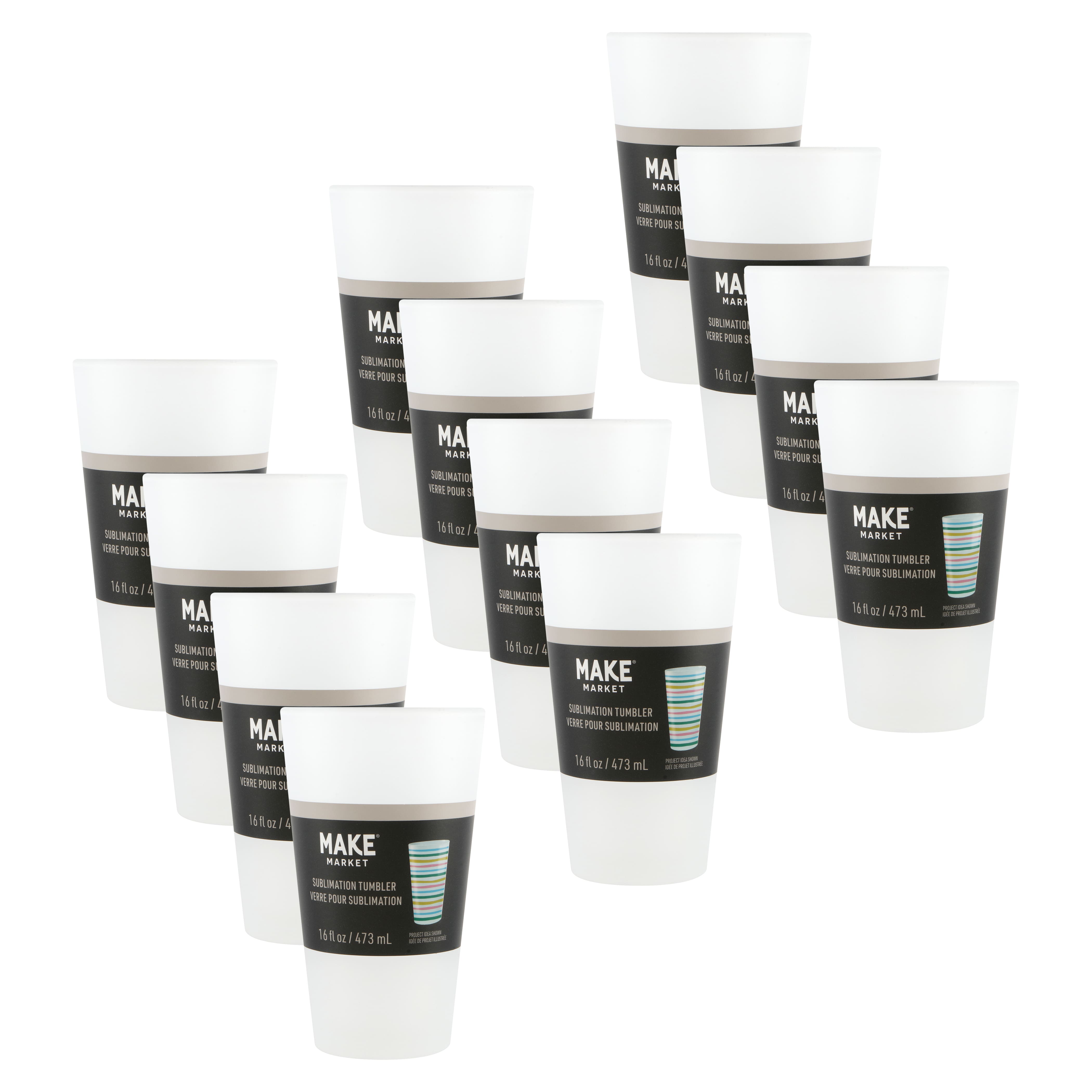 12 Pack: 16oz. Frosted Glass Sublimation Tumbler by Make Market®