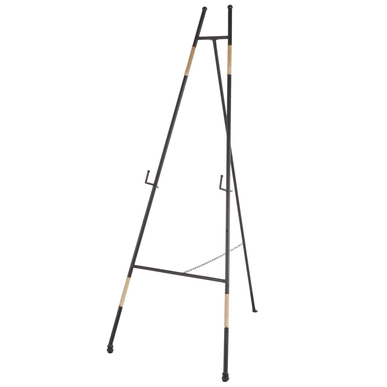 53.5" Black Metal Slim Foldable 2-Tier Easel with Wrapped Rattan Accents