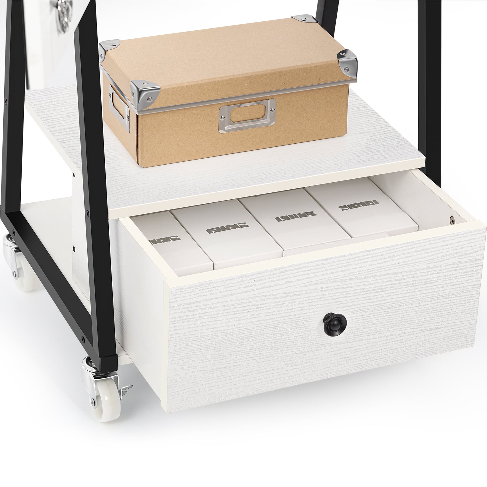 NEX™ 5ft. Pure White Jewelry Armoire on Casters with Chest Drawer