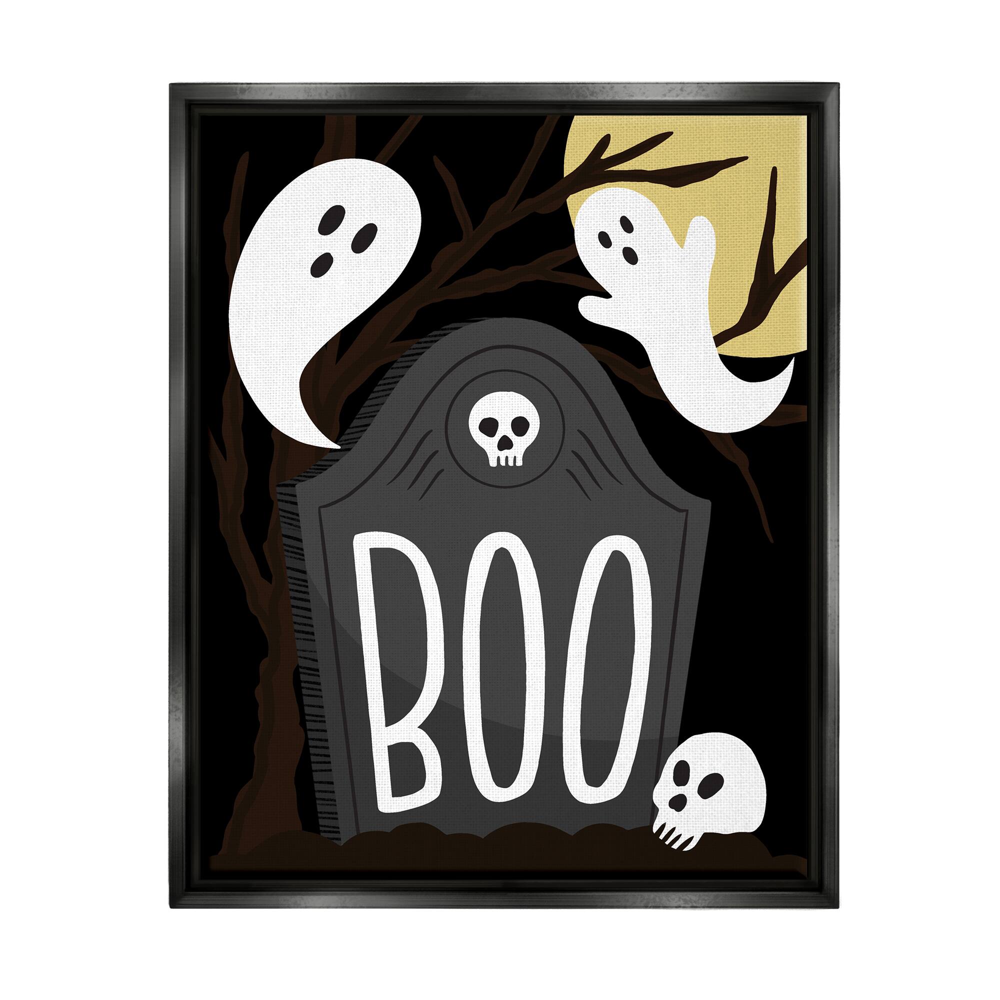 Stupell Industries Boo Haunted Night Gravestone Framed Floater Canvas Wall Art