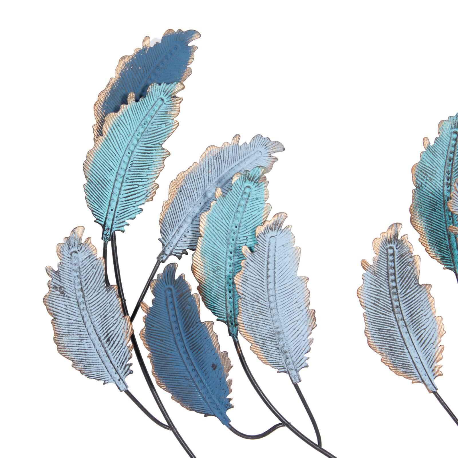 Blue Metal Leaves Wall Decoration