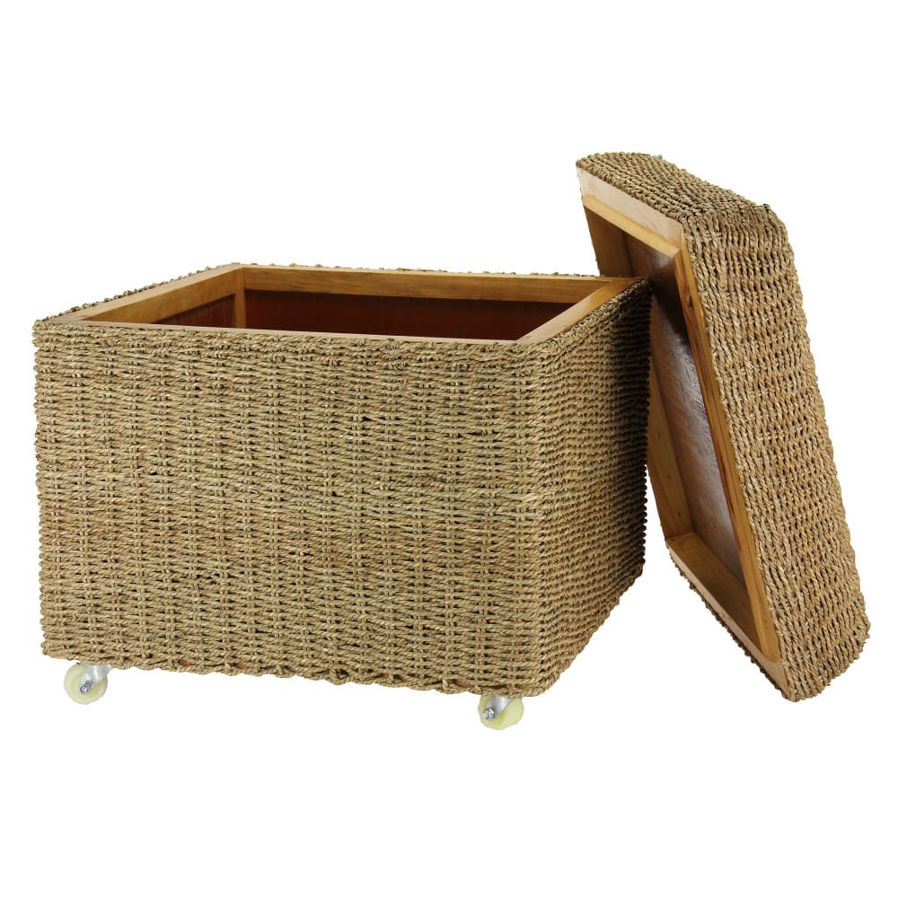 Household Essentials 18&#x22; Seagrass Rolling Wicker Storage Ottoman