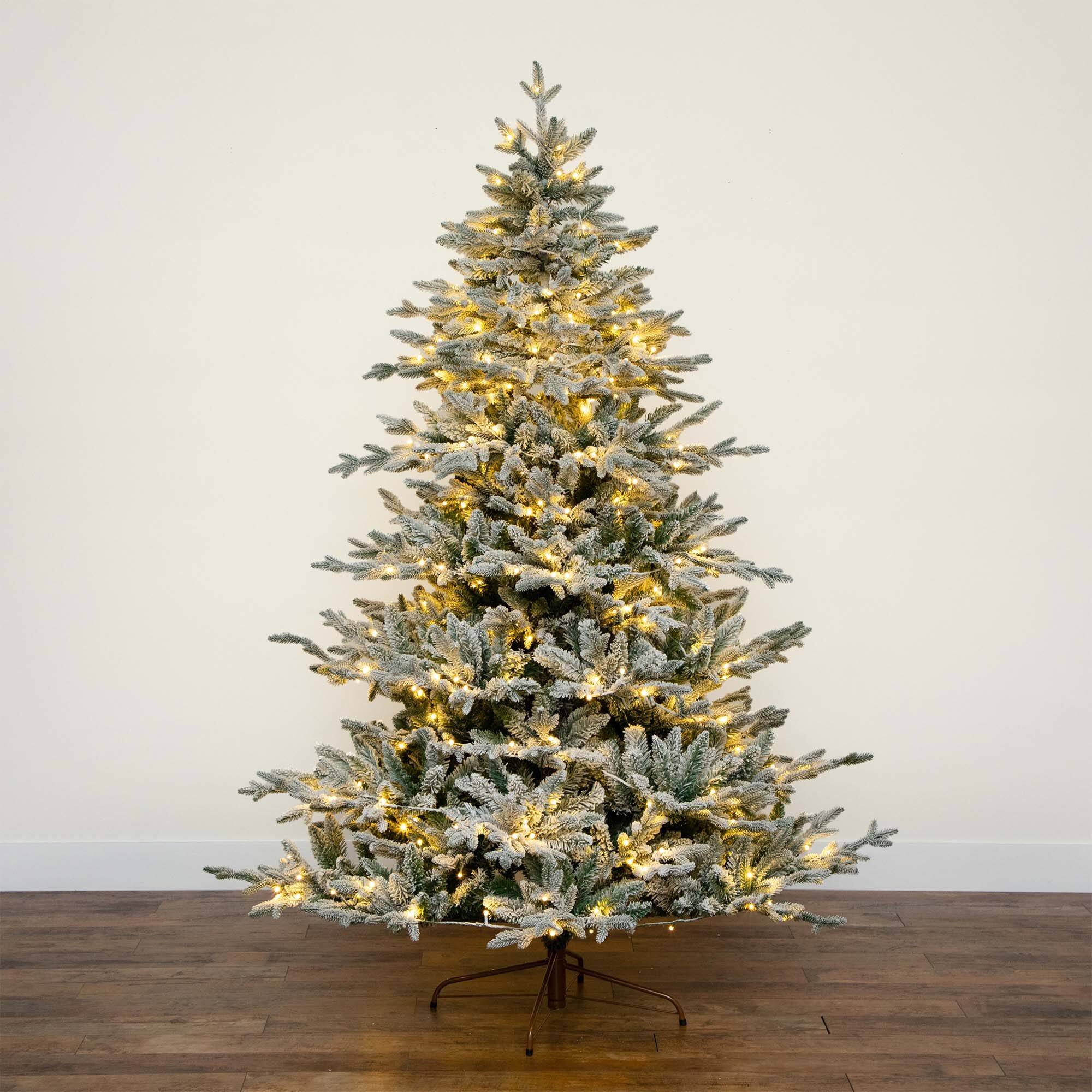 7ft. Pre-Lit Flocked Fir Artificial Christmas Tree, Warm White LED Lights 
