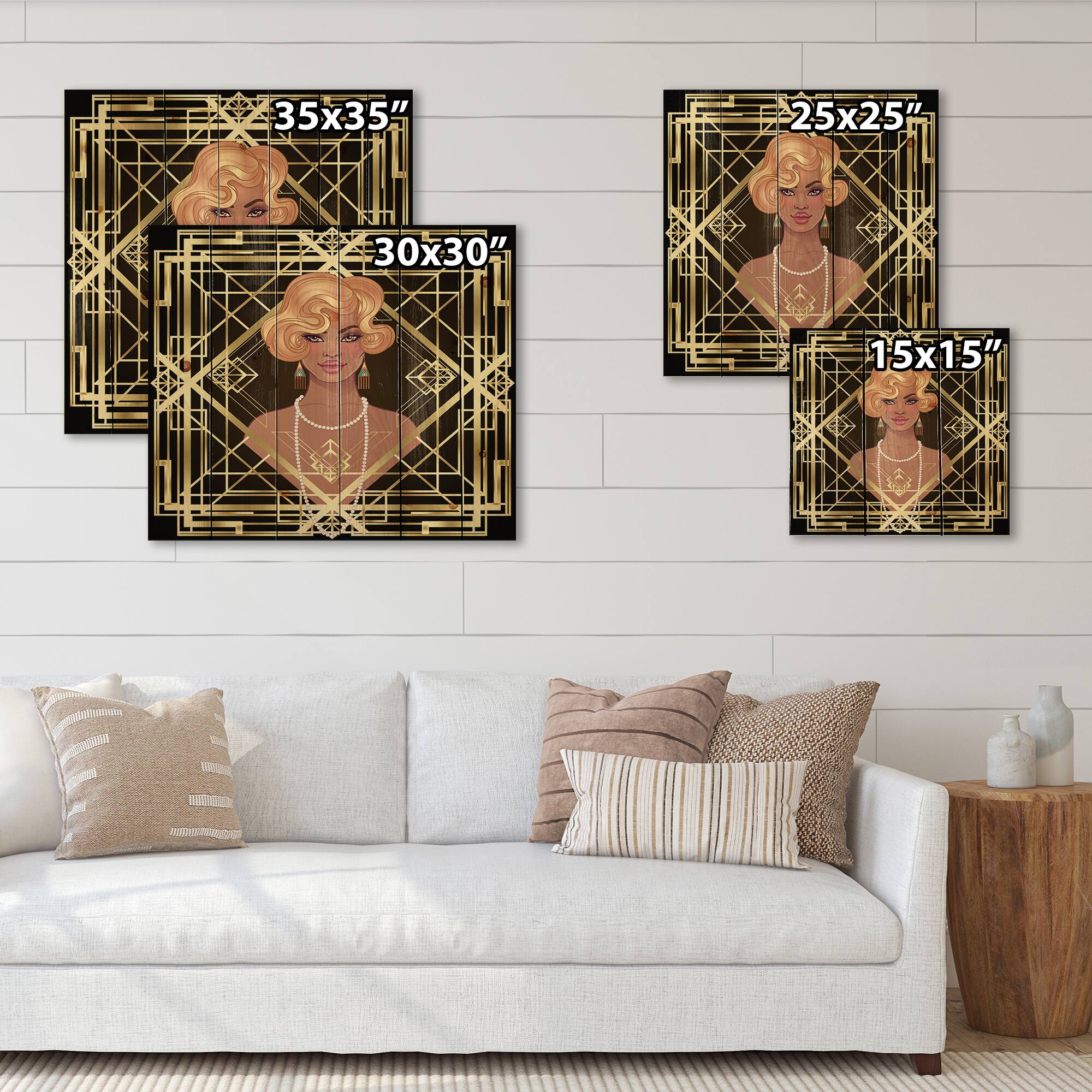 Designart - Retro Women In Golden Art Deco Geometrics III