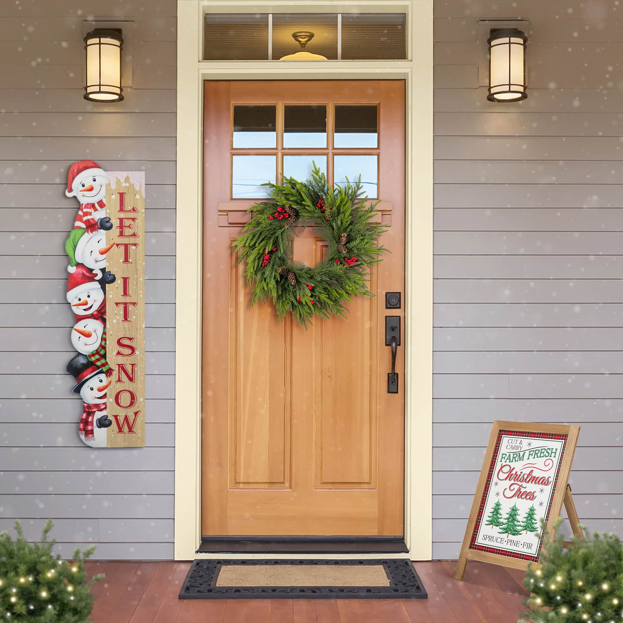 Glitzhome&#xAE; 41.75&#x22; Lighted Wooden Christmas Stack Snowman Porch Decor with Timer