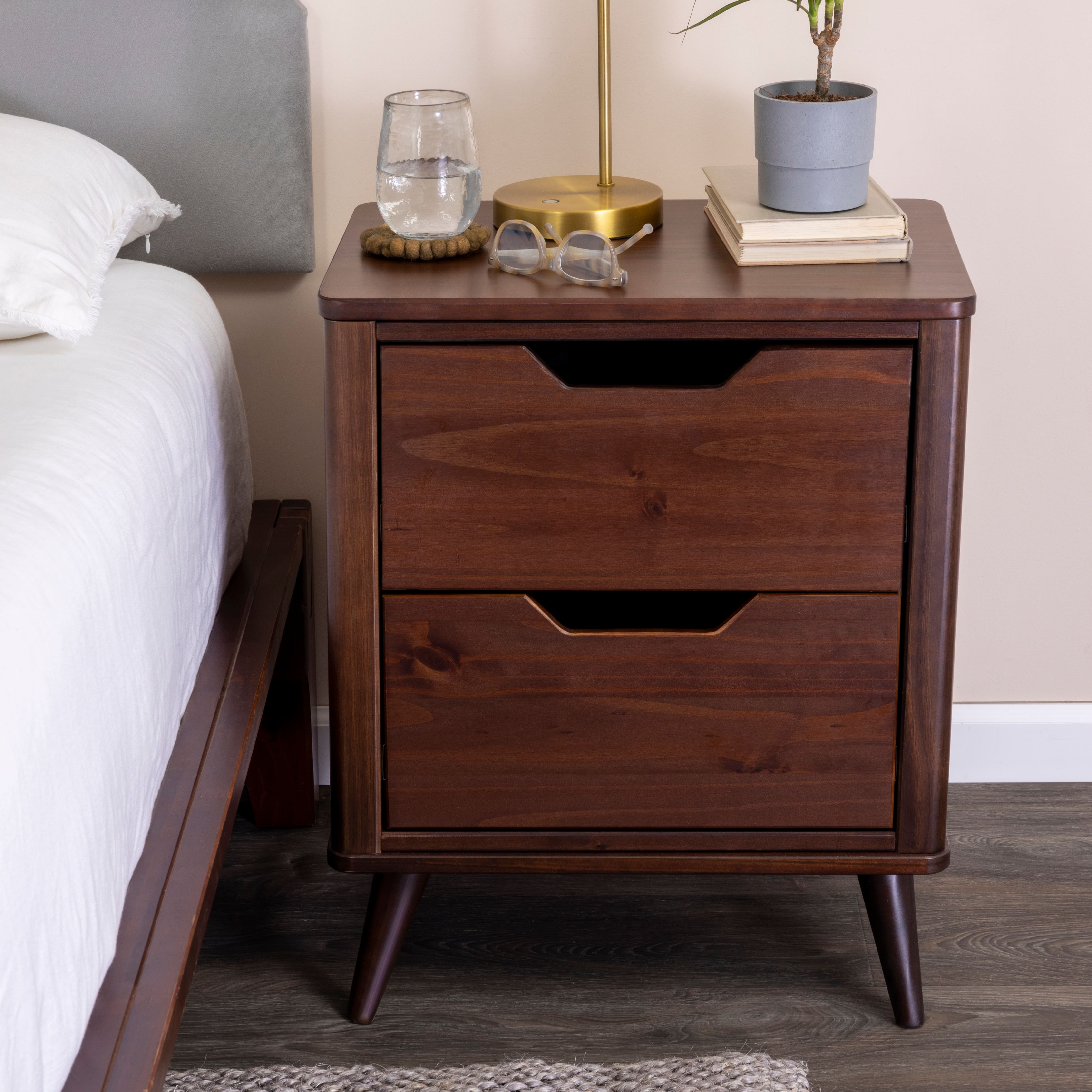 Hello Honey&#xAE; 26&#x22; Yume Mid Century Modern Solid Wood Nightstand with 2 Storage Drawers
