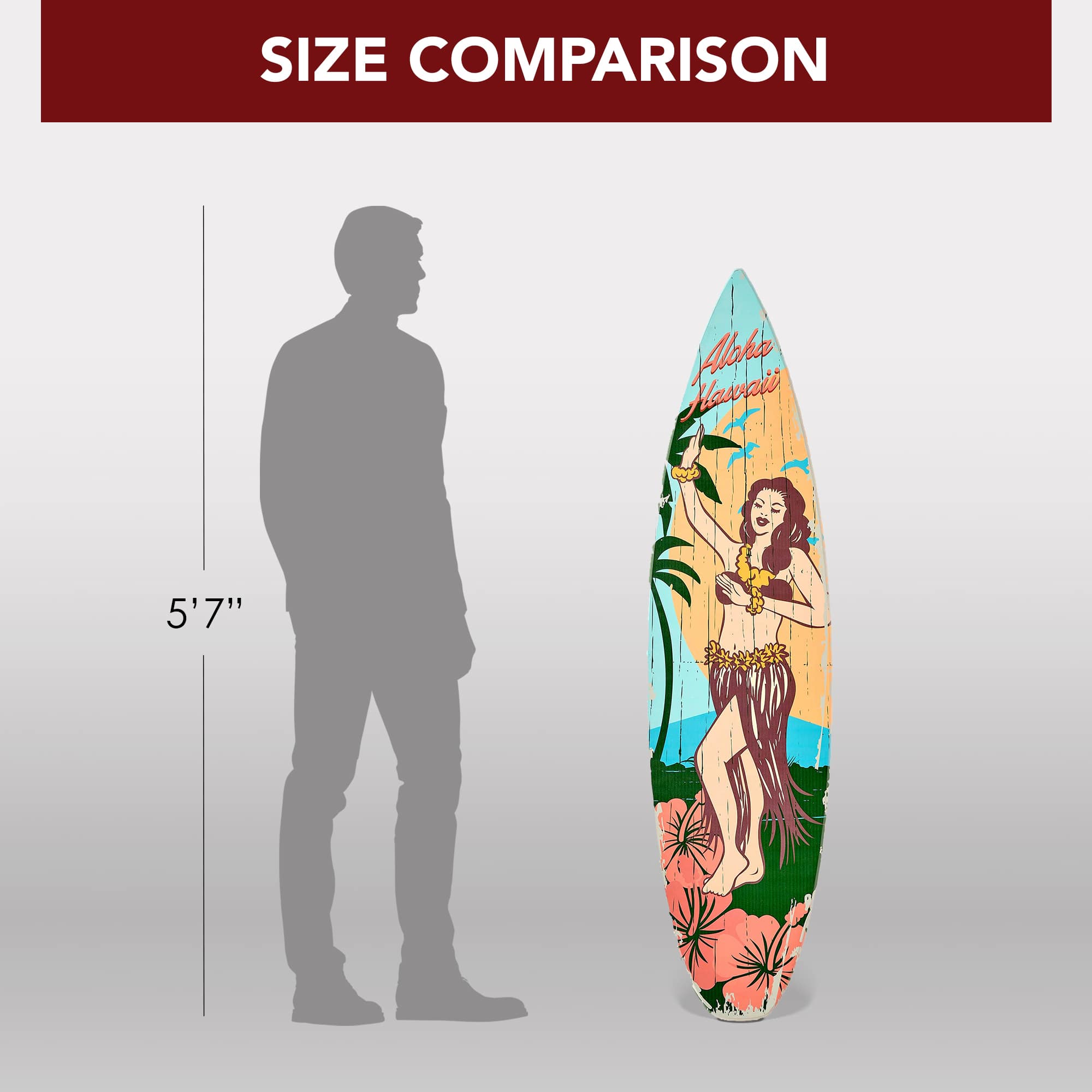 American Art Decor Aloha Hawaii Surfboard Plague Wall Sign - 15&#x22; x 59.625&#x22;