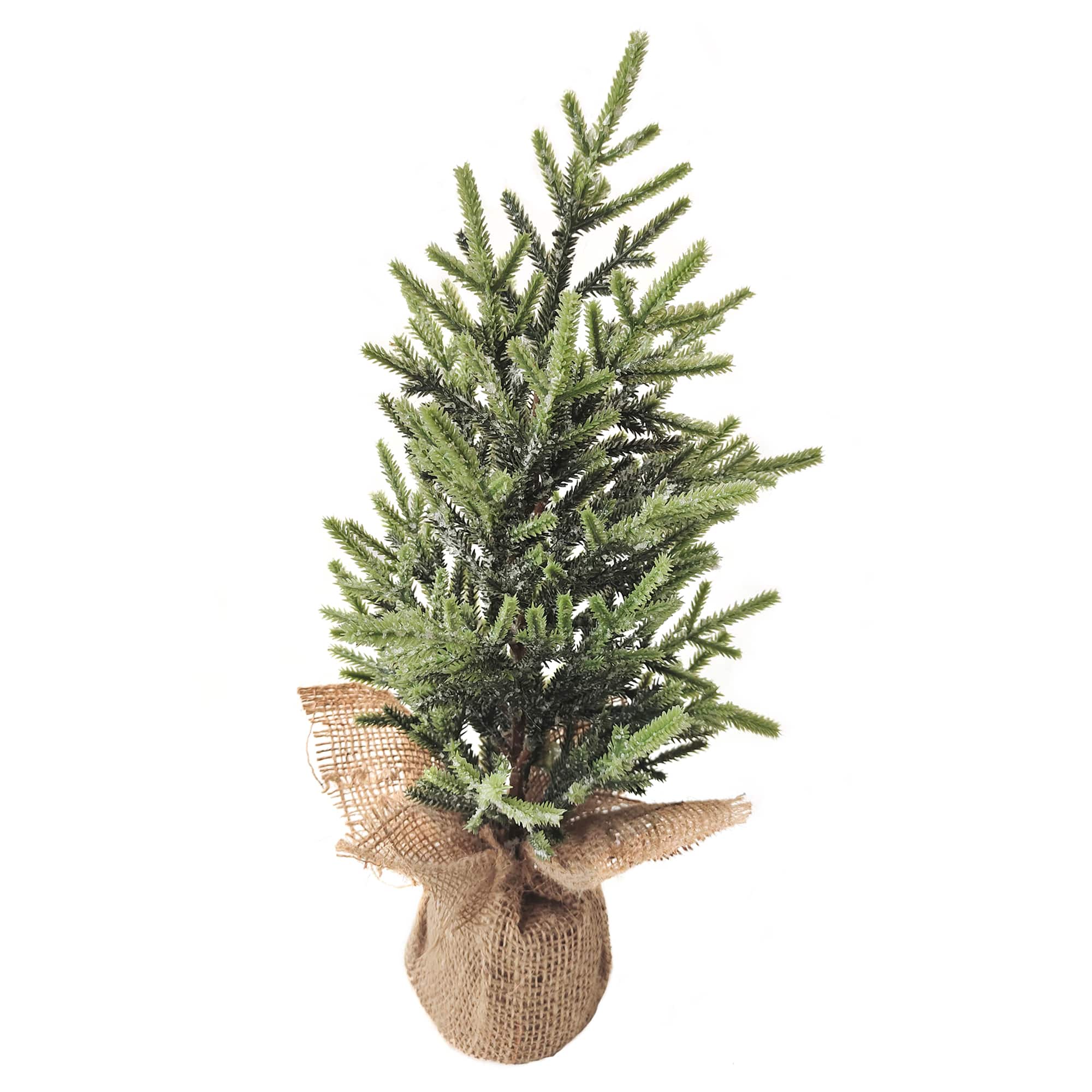 16.5" Unlit Lightly Frosted Artificial Christmas Tree with Rustic Jute Base