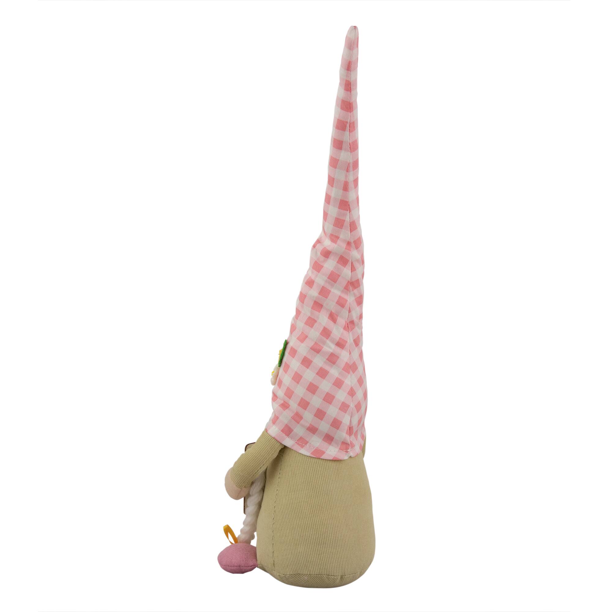 16&#x22; Pink Gingham Plaid Springtime Gnome with Chalkboard