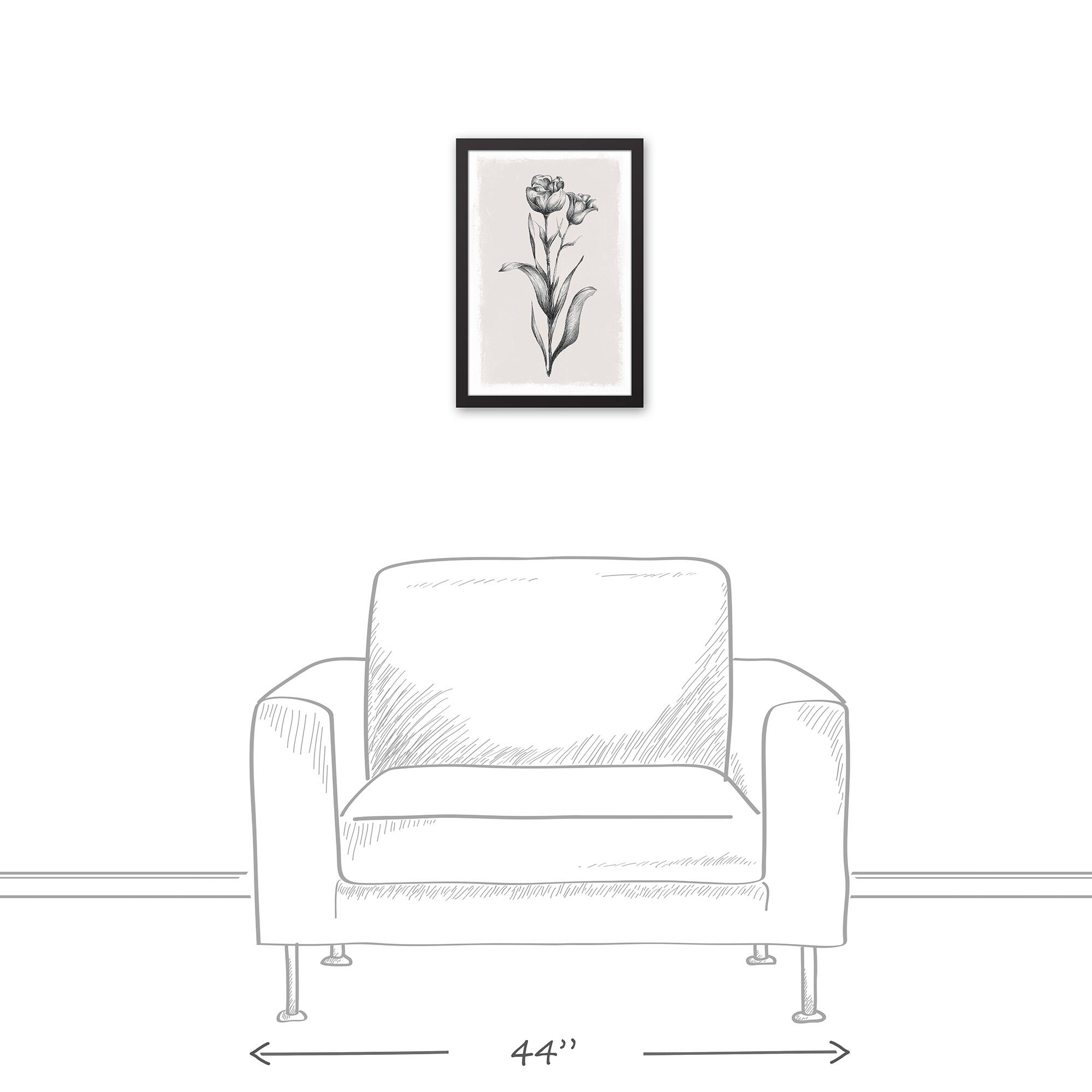 Floral Stems Sketch 13.73" x 19.73" Black Framed Canvas