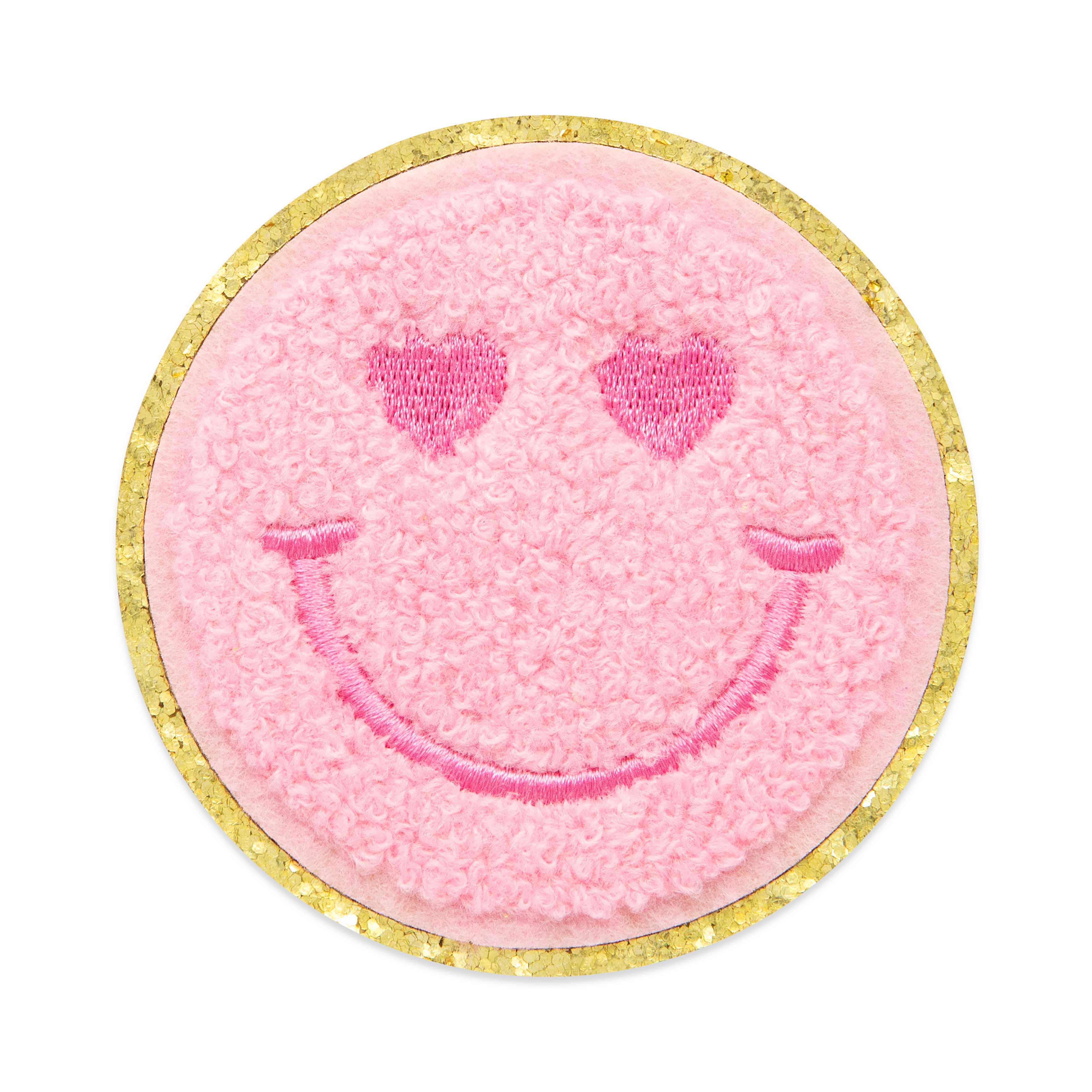 Summer Pink Smiley Face Iron On &#x26; Adhesive Patch by Make Market&#xAE;