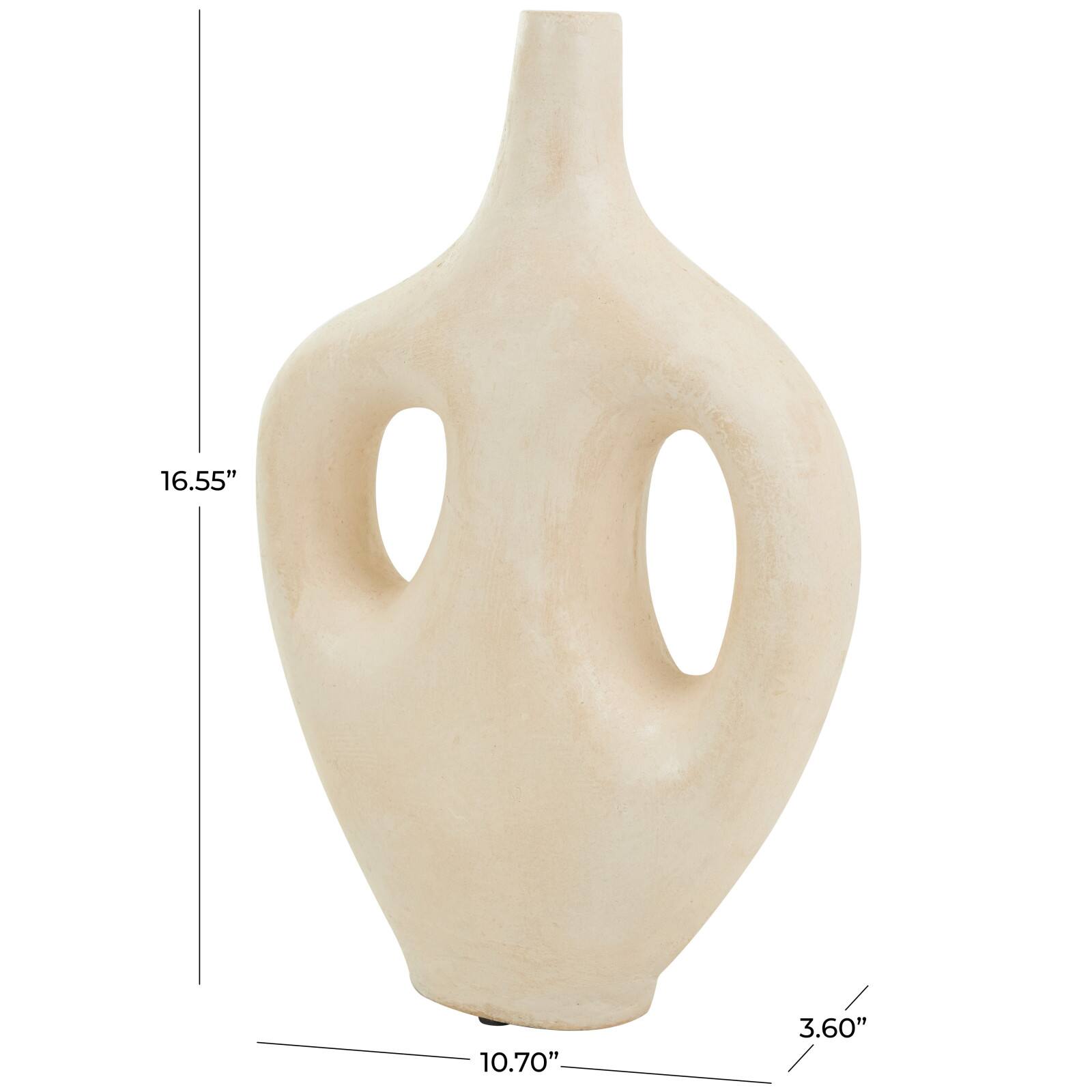 17" Beige Paper Mache Abstract Double Handle Vase