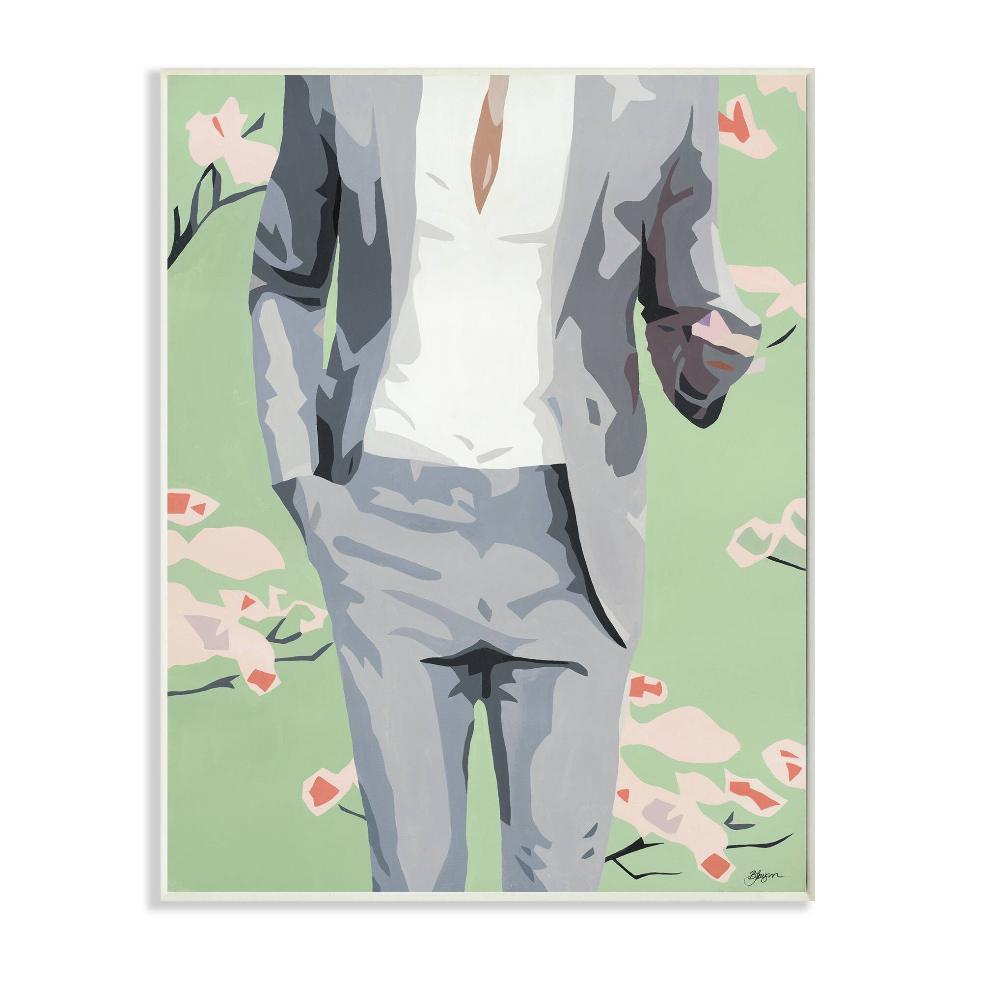 Stupell Industries Men's Fashion Business Suit over Pink Flowers Wall Plaque