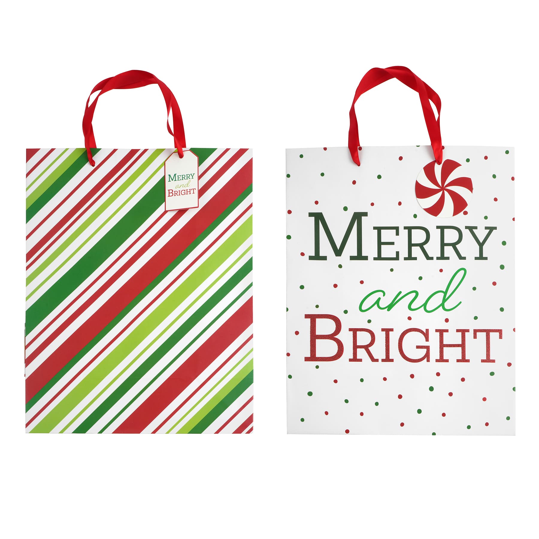 12.5&#x22; Merry &#x26; Bright &#x26; Striped Print Gift Bag Set by Celebrate It&#xAE;