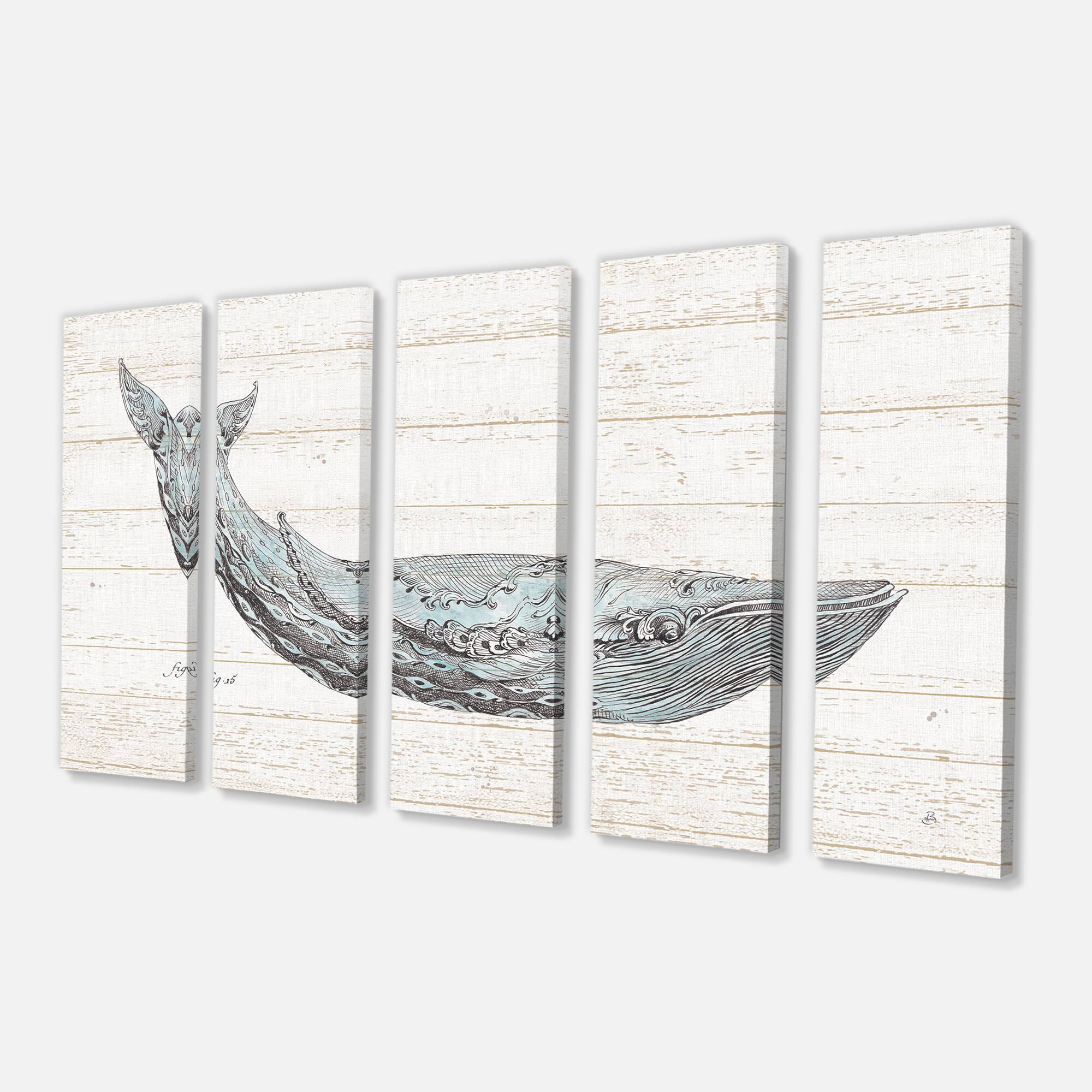 Designart - Blue Whale Handpainted Watercolor - Nautical & Coastal Gallery-wrapped Canvas
