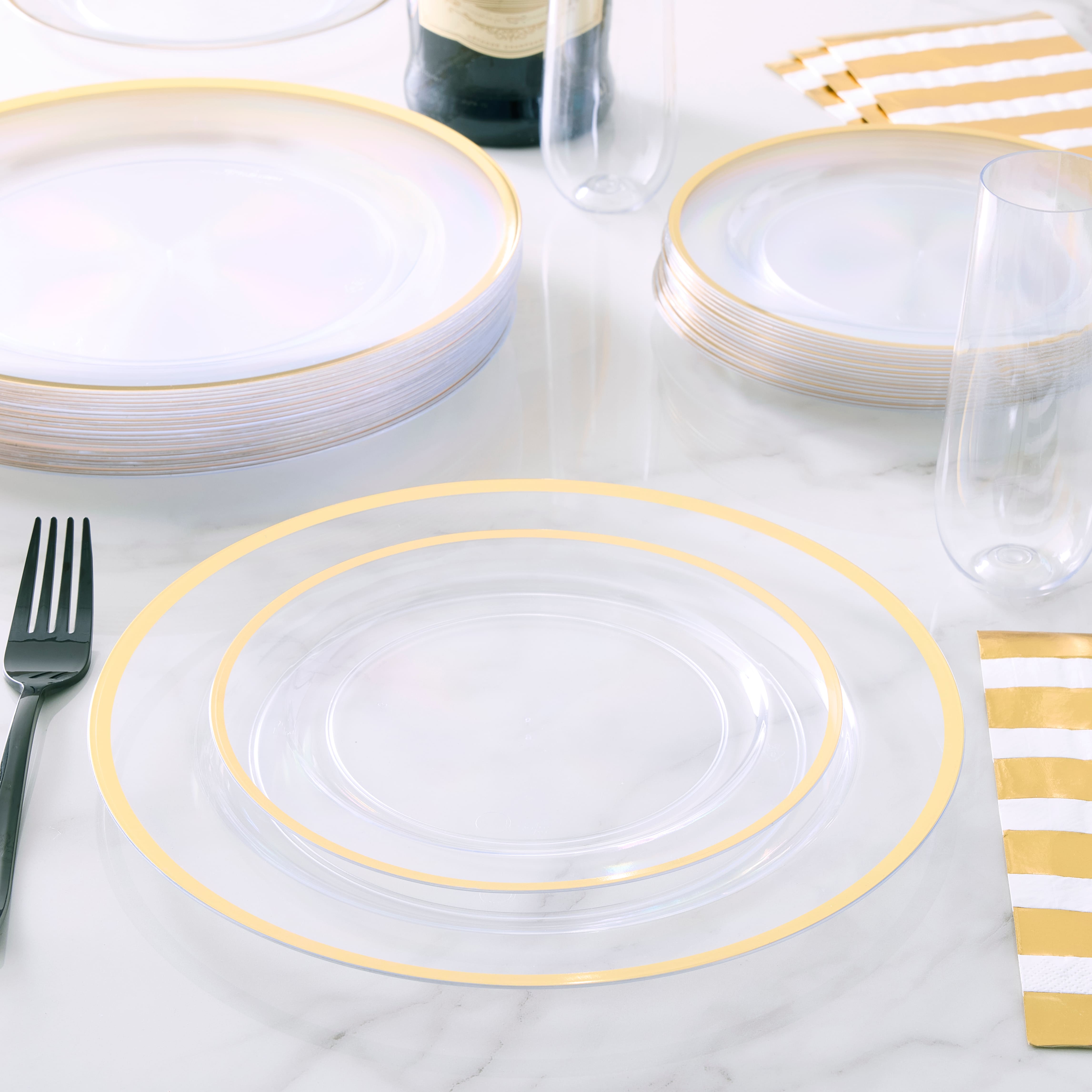 Clear &#x26; Gold 40 Piece Dinner &#x26; Lunch Plate Set by Celebrate It&#x2122;