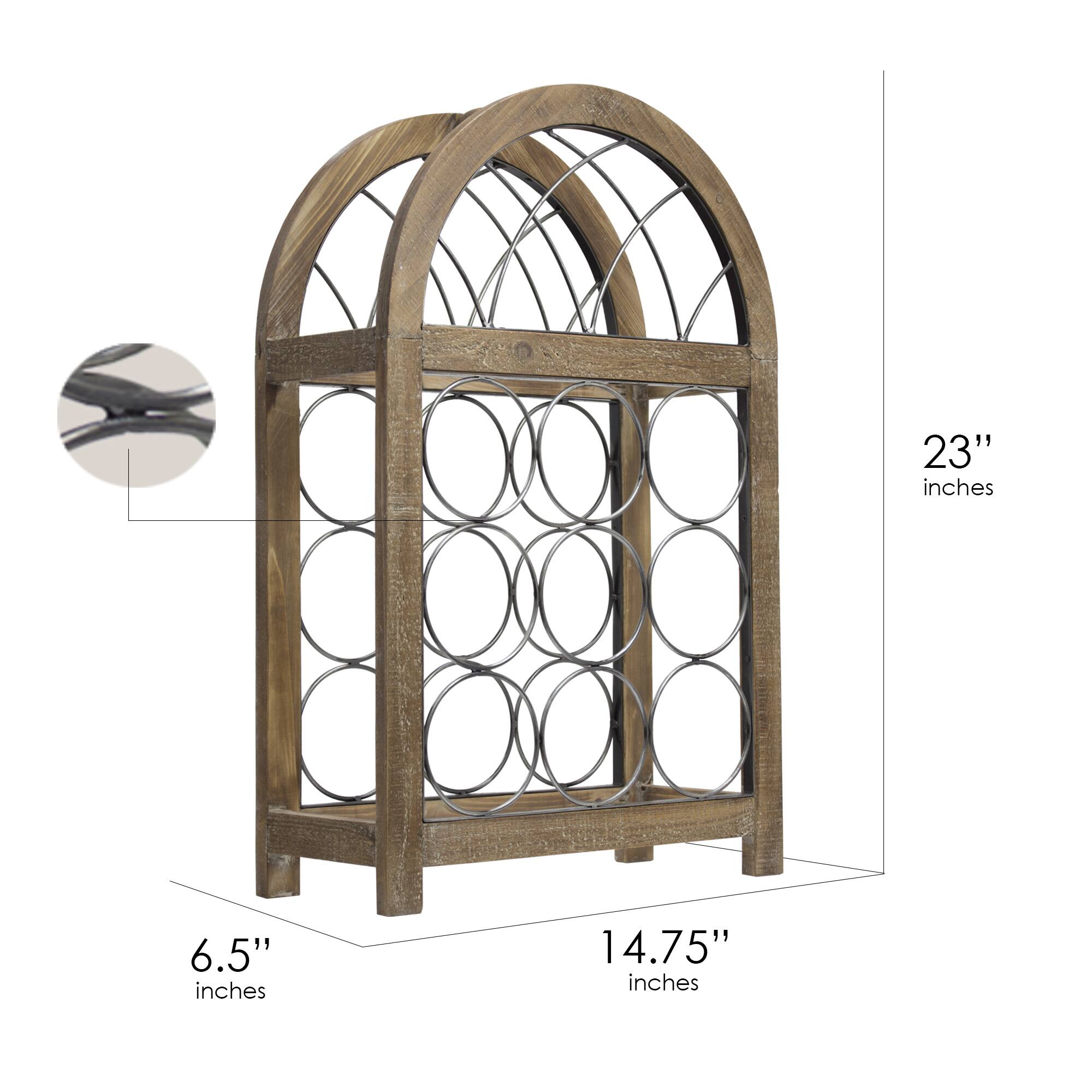 23&#x22; Rustic Wood &#x26; Metal Wine Rack