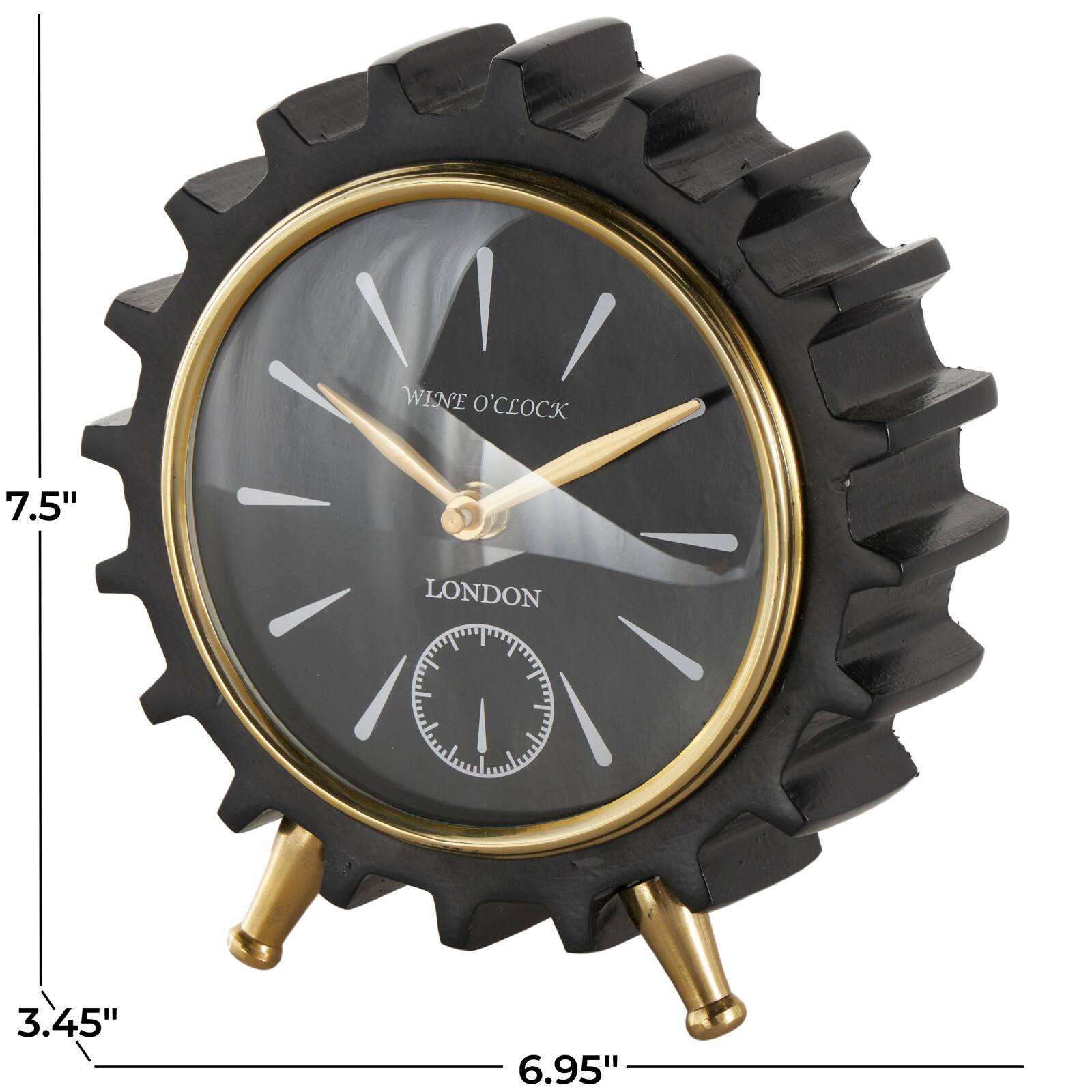 Black Aluminum Gear Clock with Gold Hands and Legs