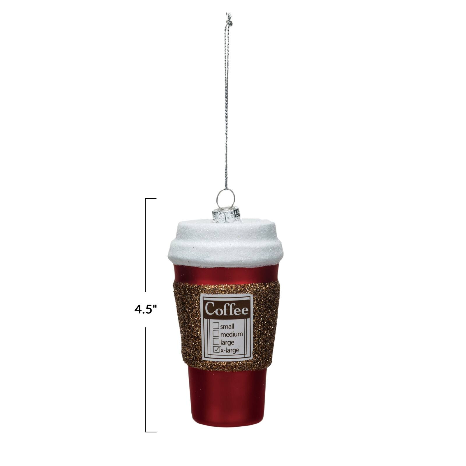 Hello Honey&#xAE; 4.5&#x22; Glass Coffee To Go Cup Glitter Ornament