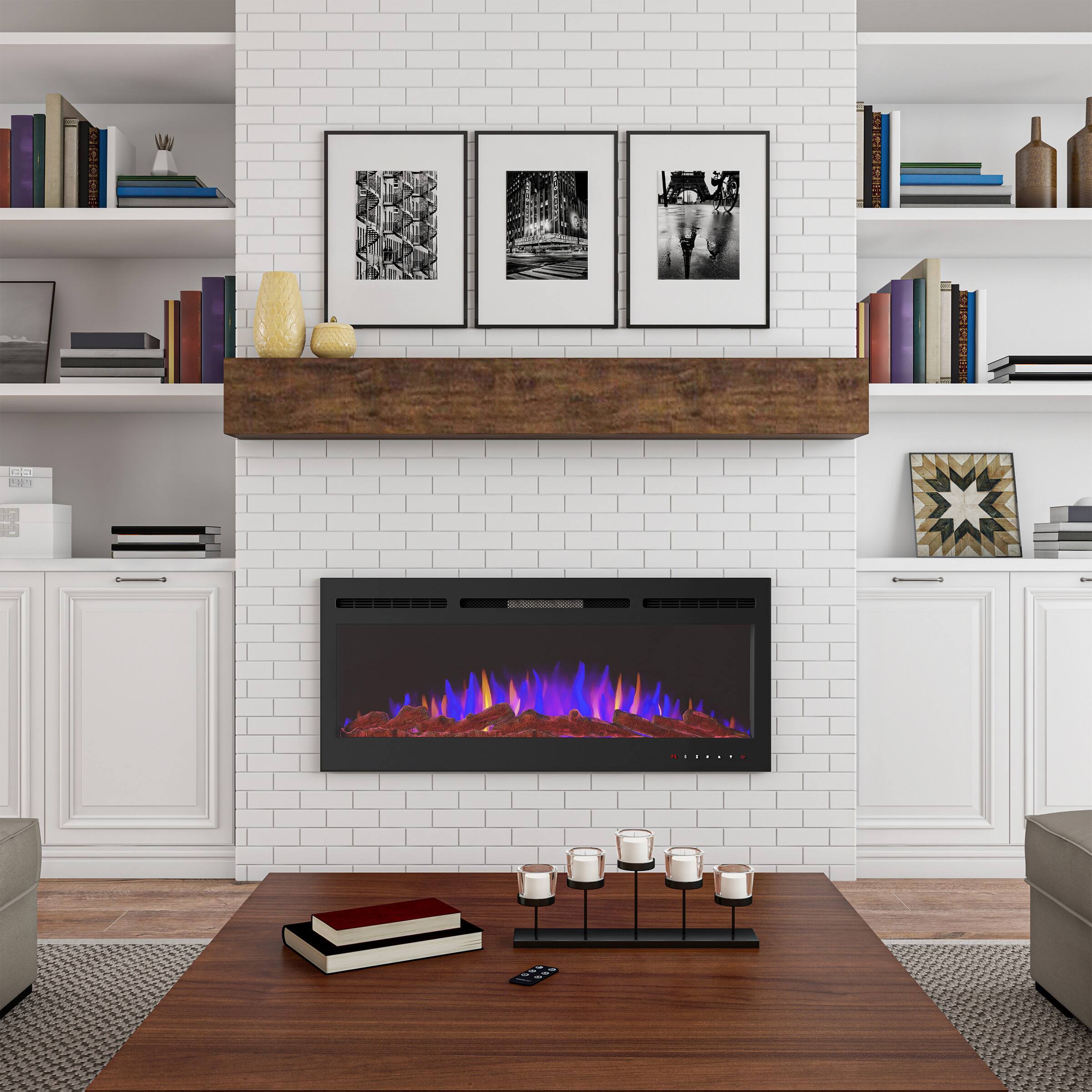 Hastings Home 50" Black Wall Recessed Electric Fireplace