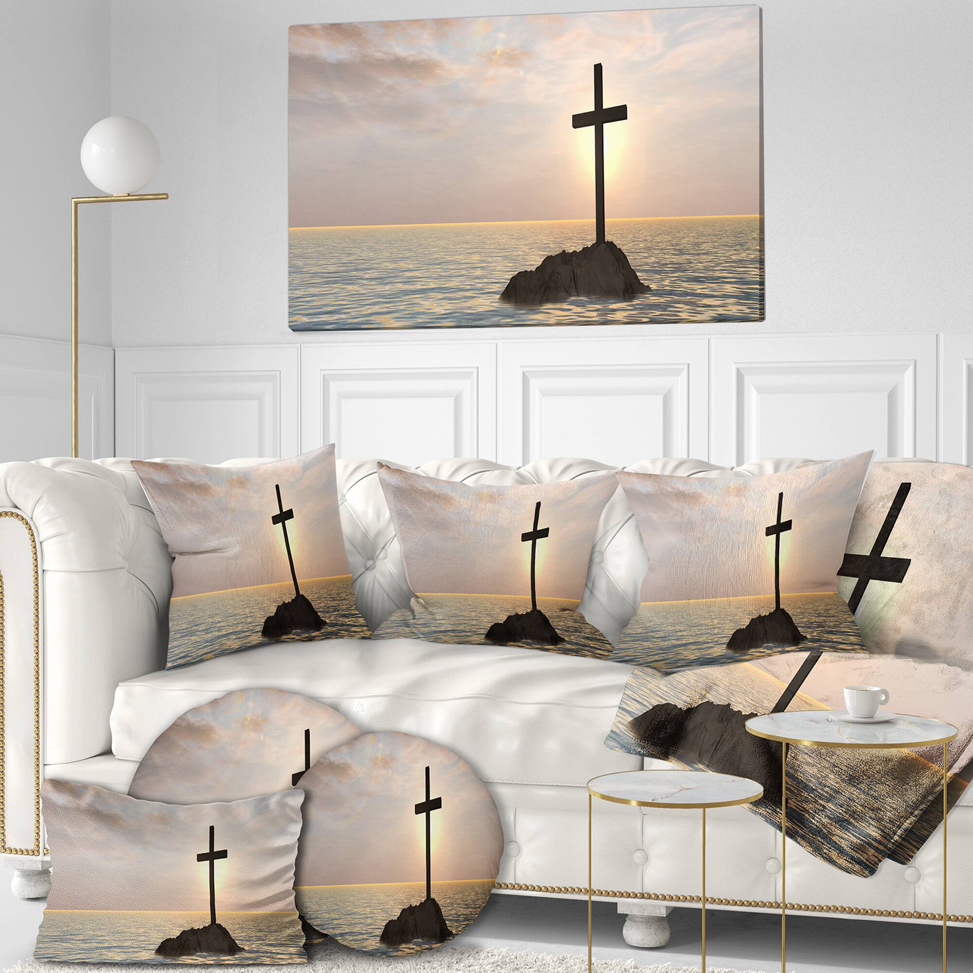 Designart - Jesus Christian Cross in Bay View - Religious Art on Wrapped Canvas