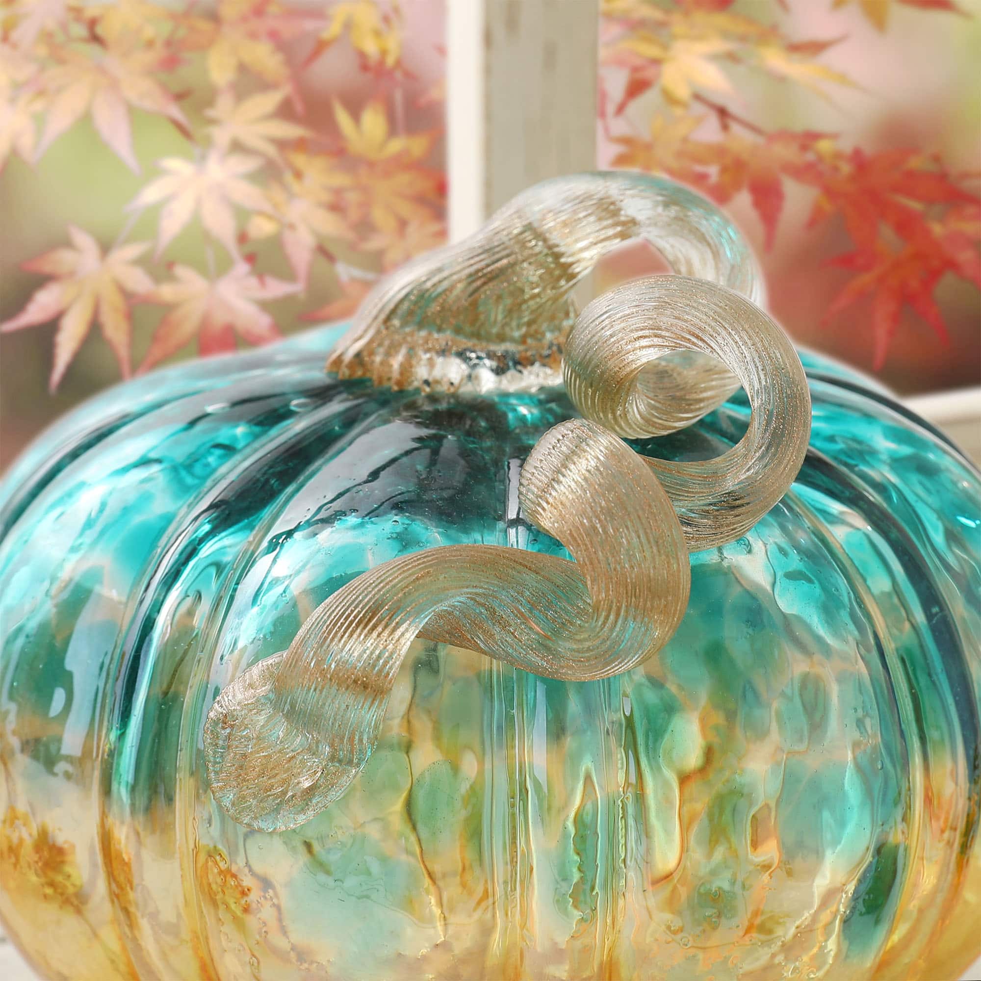 Glitzhome&#xAE; Small Glitter Glass Pumpkin, Blue &#x26; Gold