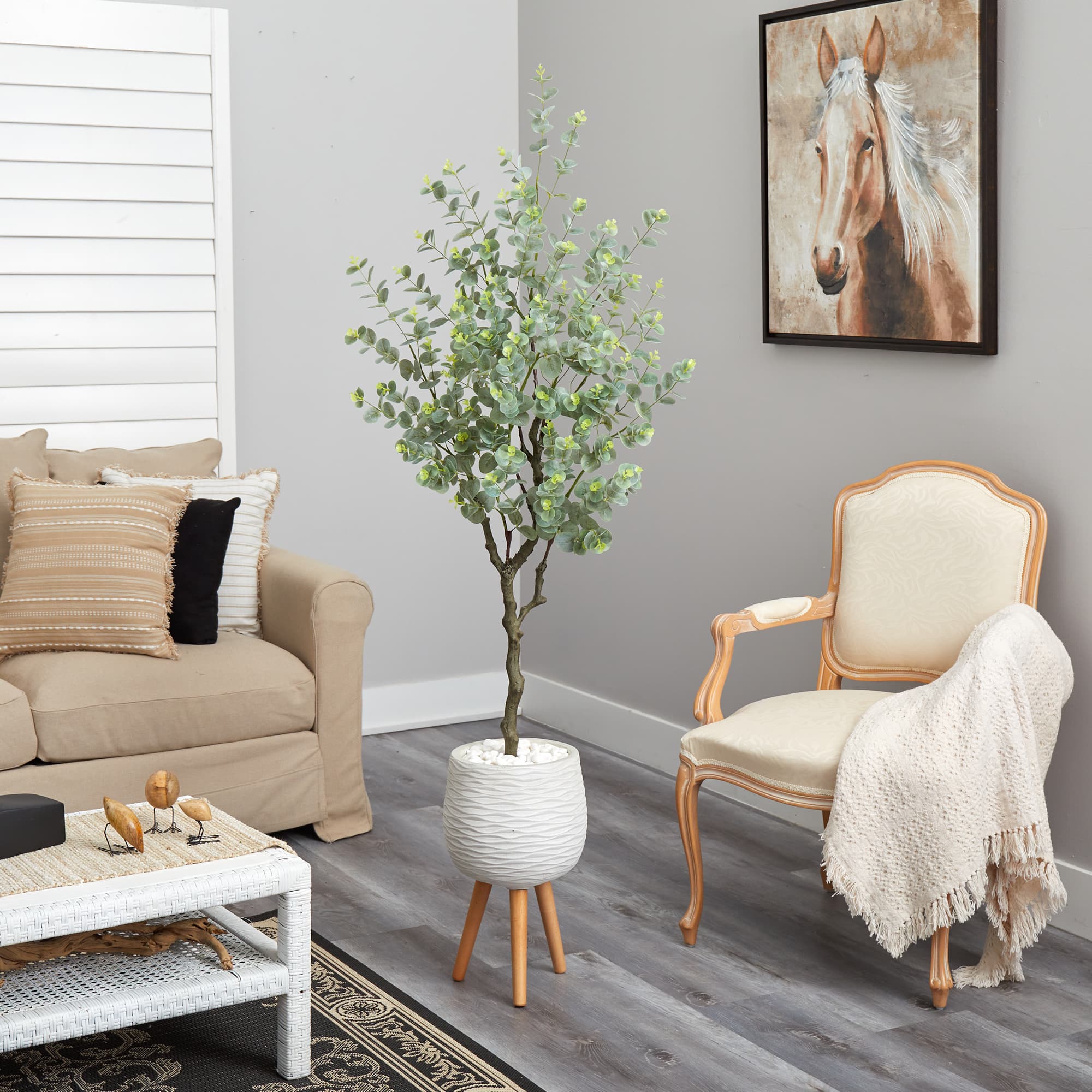 6ft. Eucalyptus Artificial Tree in White Planter with Stand