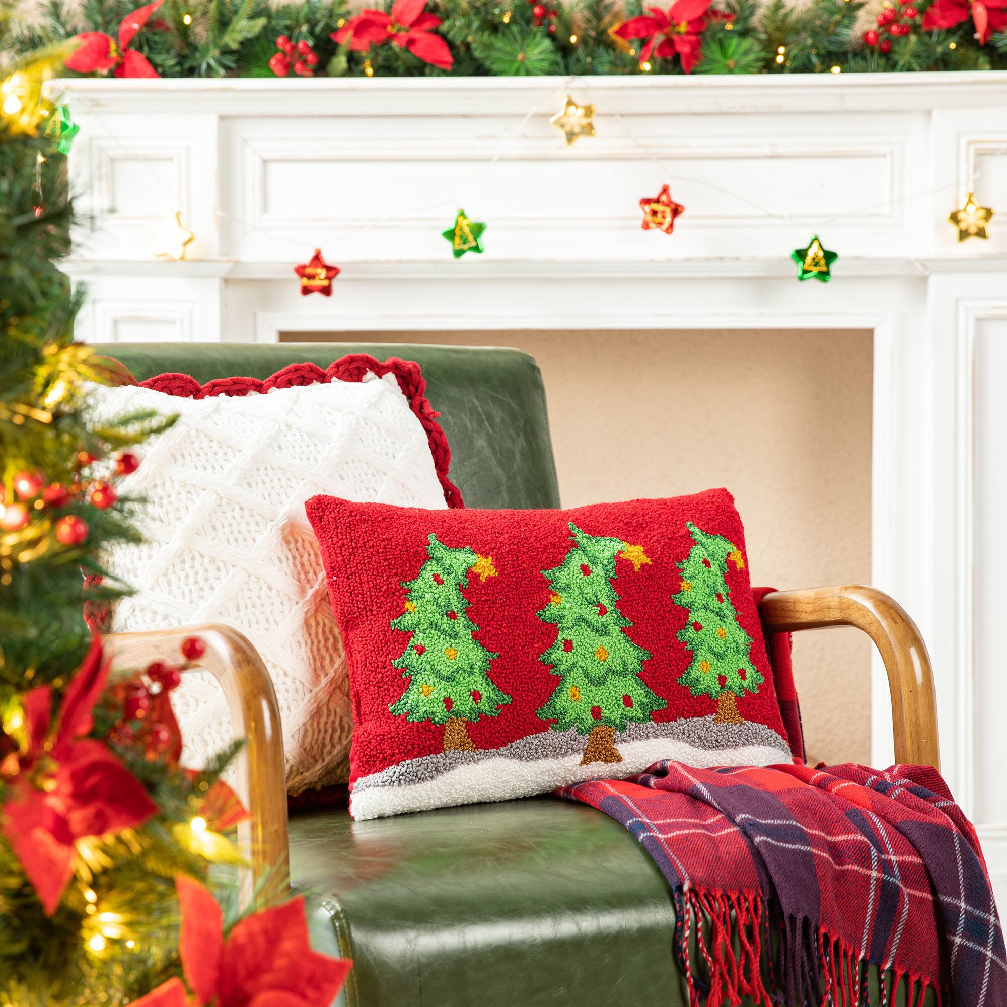 Glitzhome® 18" Hooked Bent Trees Pillow