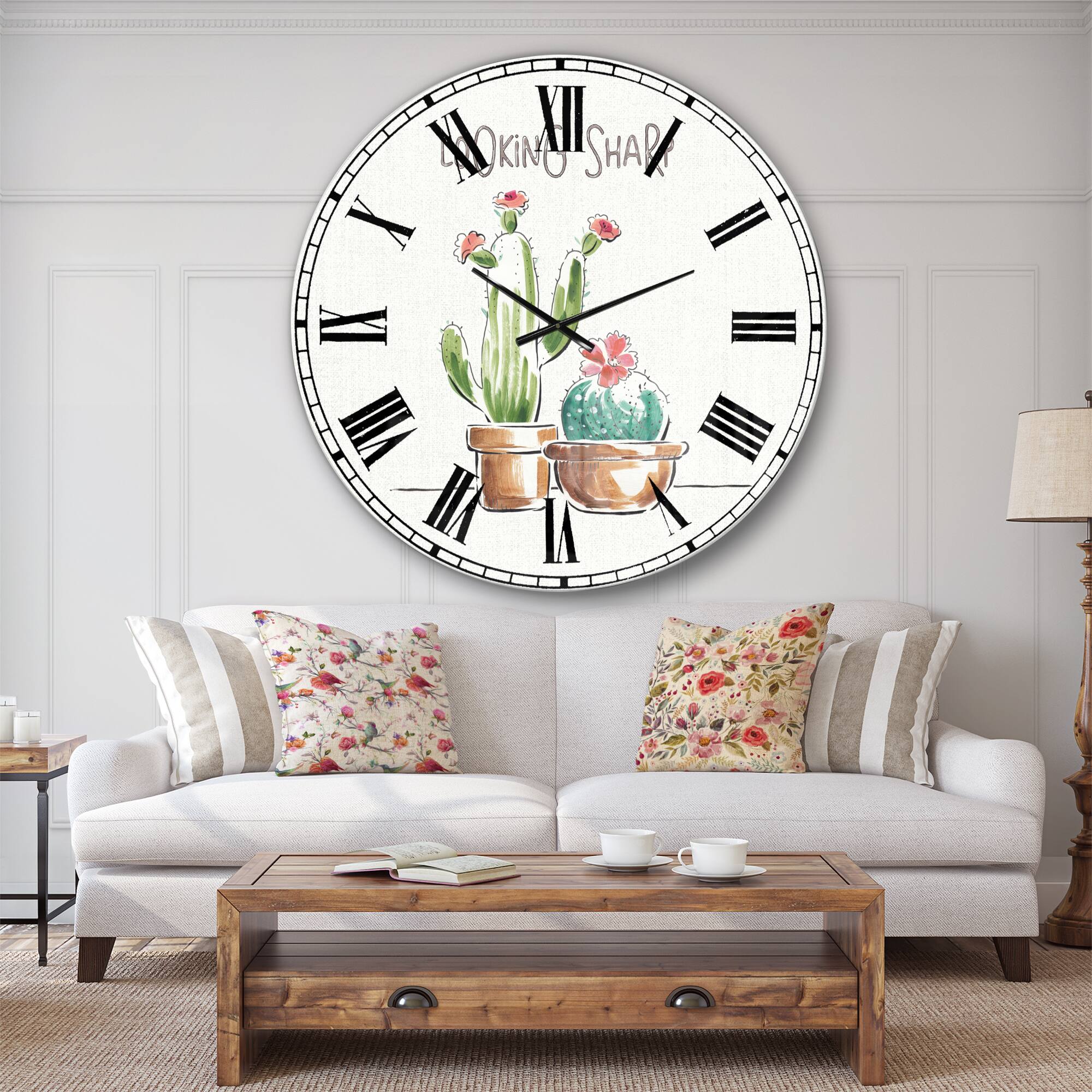 Designart Desert Botanical Bloom I Farmhouse Wall Clock
