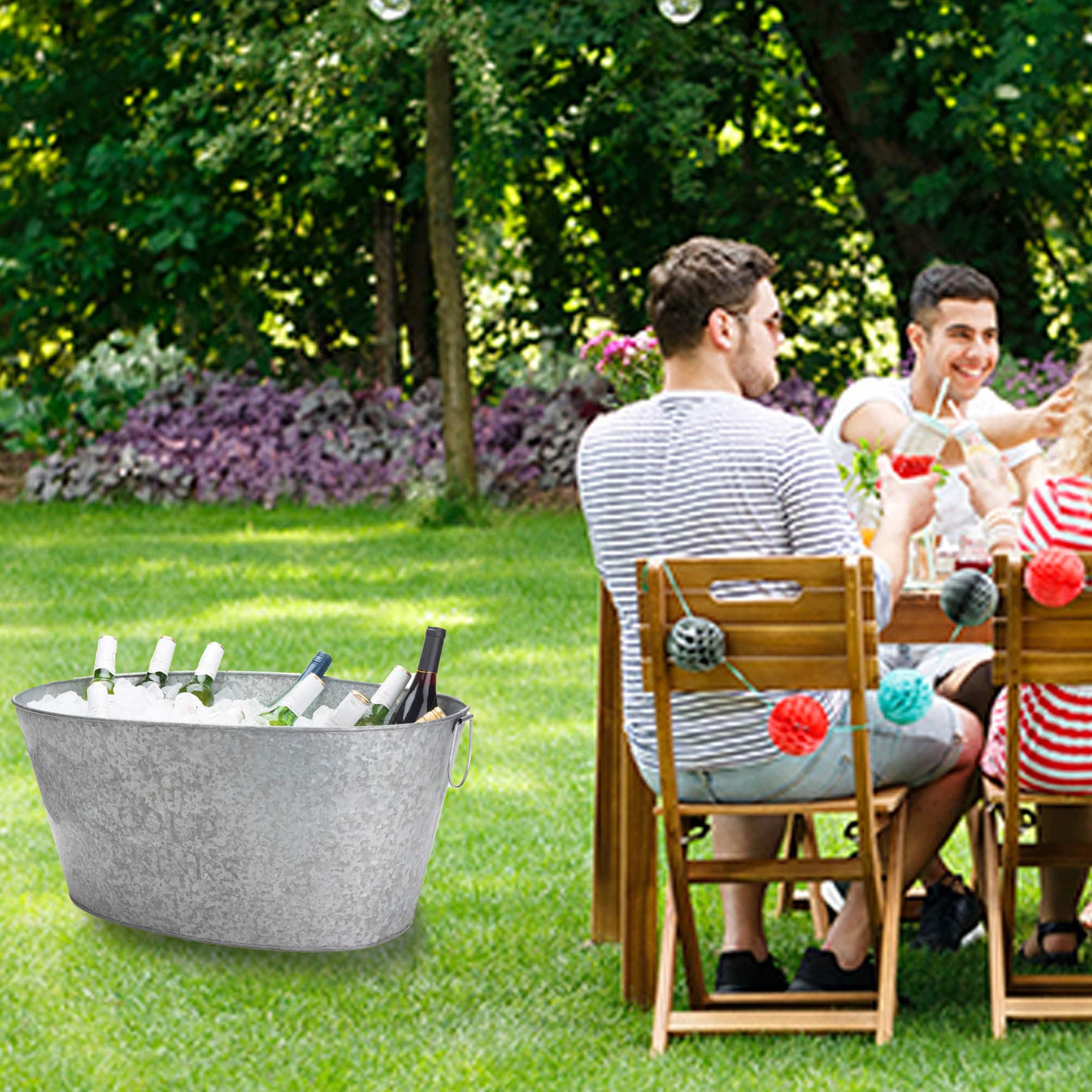 Mind Reader 12'' Large Round Galvanized Steel Beverage Tub with Handles