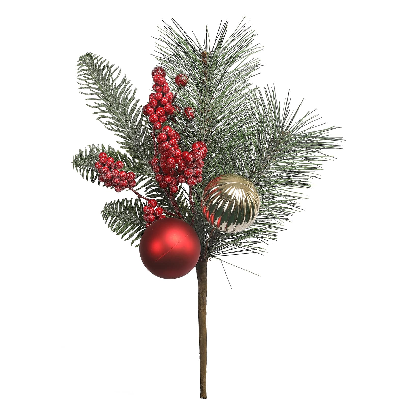 12&#x22; Glitter Pine, Red Berry &#x26; Ball Ornament Pick by Ashland&#xAE;