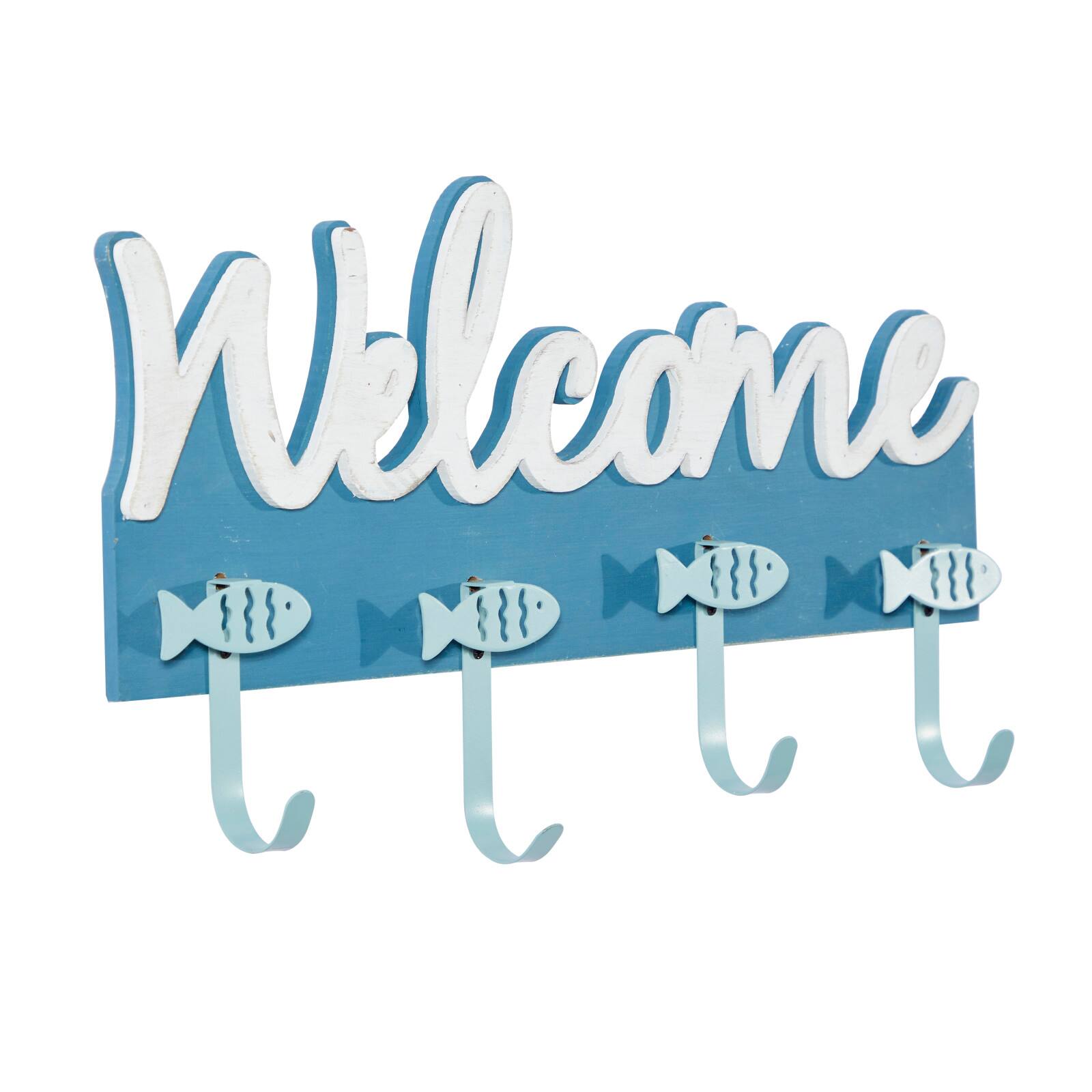 Blue Wood Coastal Wall Hook, 11" x 19" x 2"