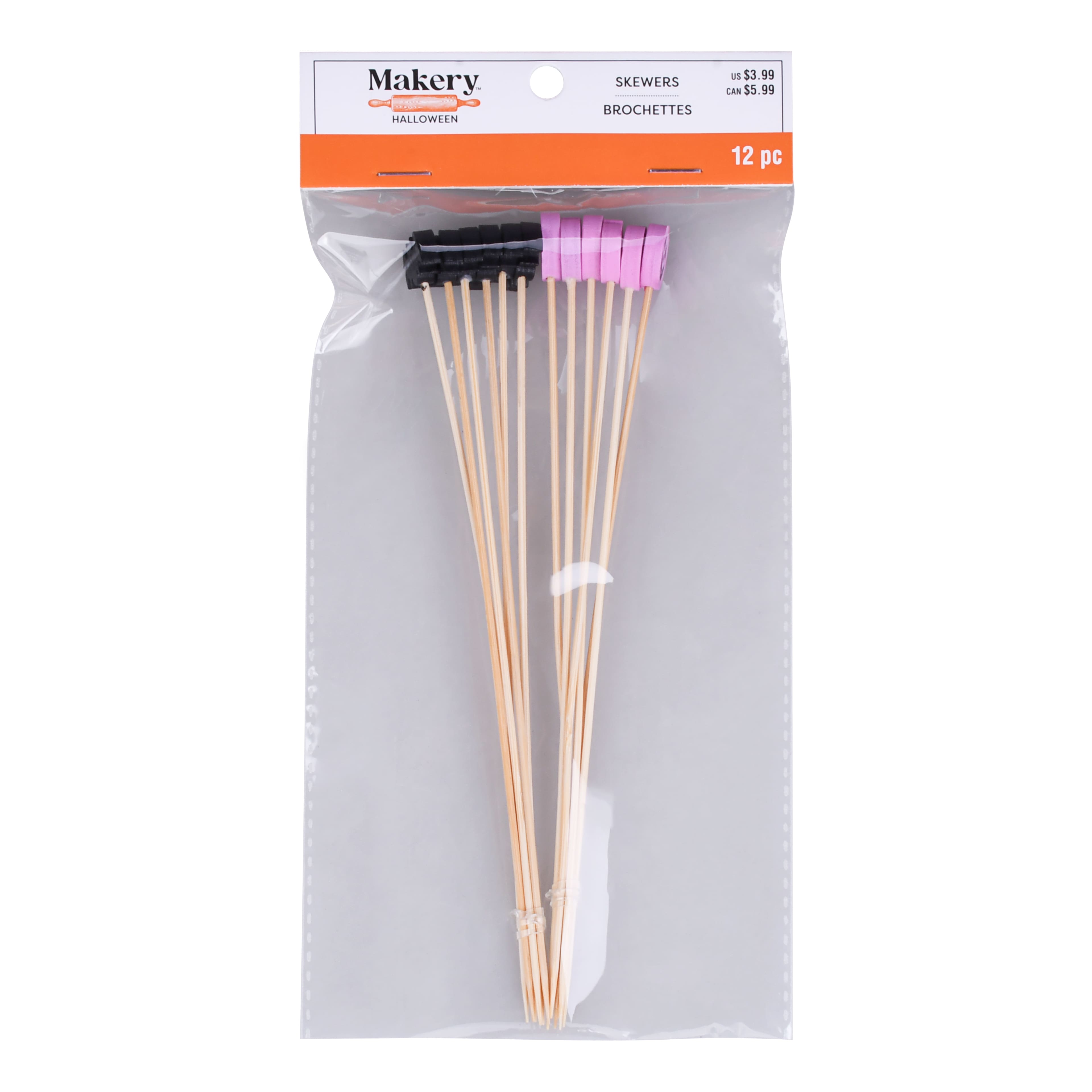 7&#x22; Black Bat &#x26; Pink Jack-o&#x27;-Lantern Wood Skewers, 12ct. by Makery&#x2122;