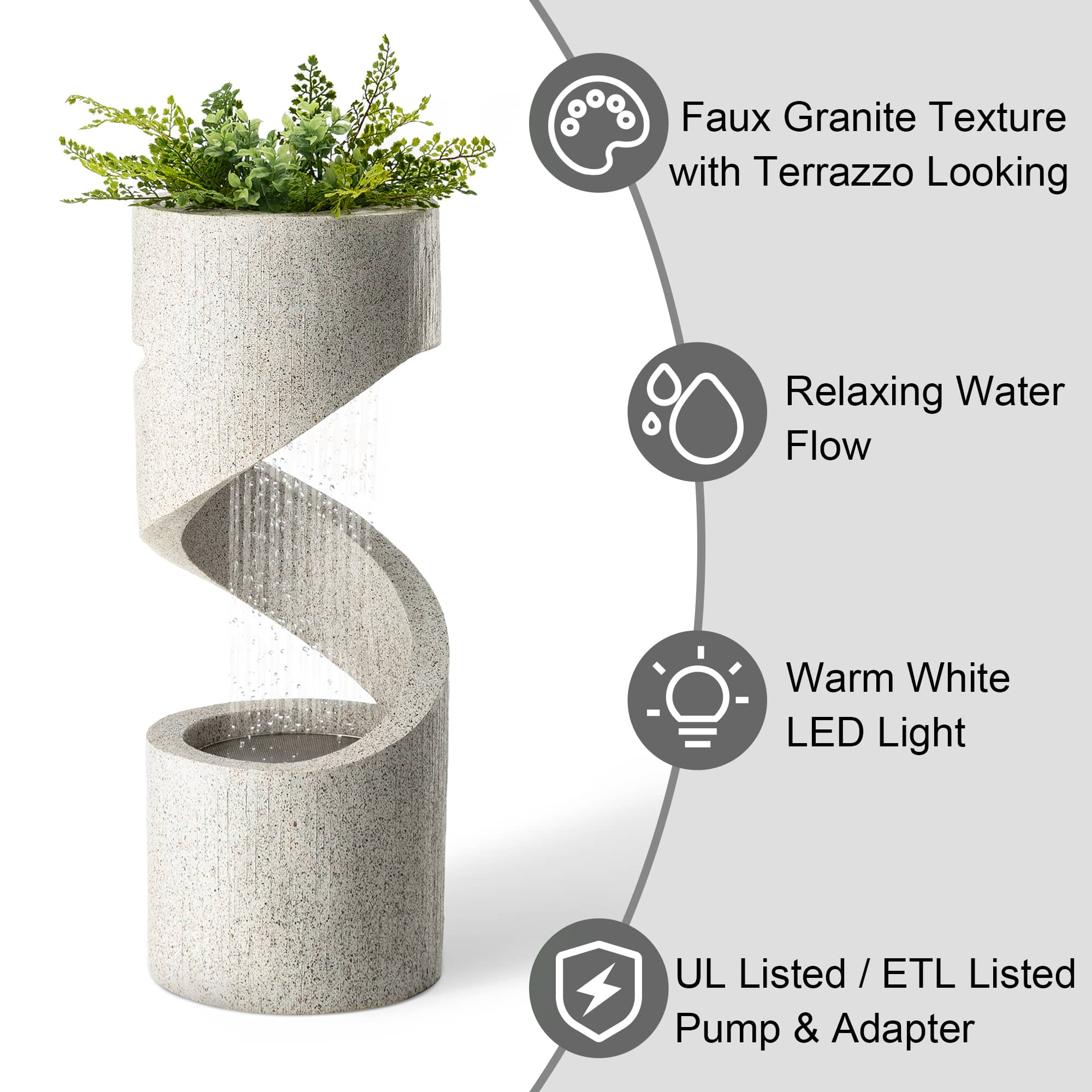 Glitzhome&#xAE; 31&#x22; Curving Shaped Outdoor Fountain with LED Light