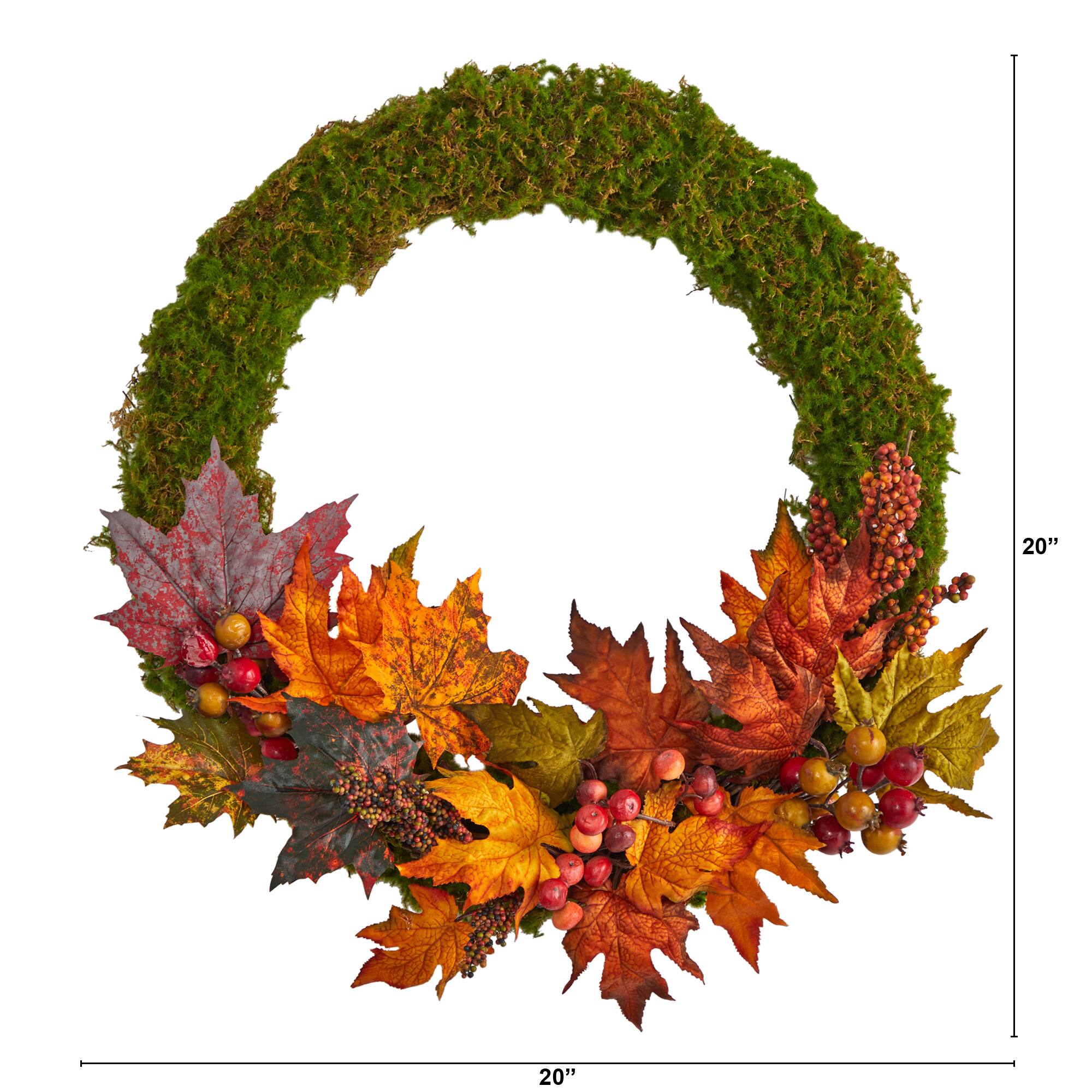 20" LED Fall Maple Leaf & Berries Autumn Wreath