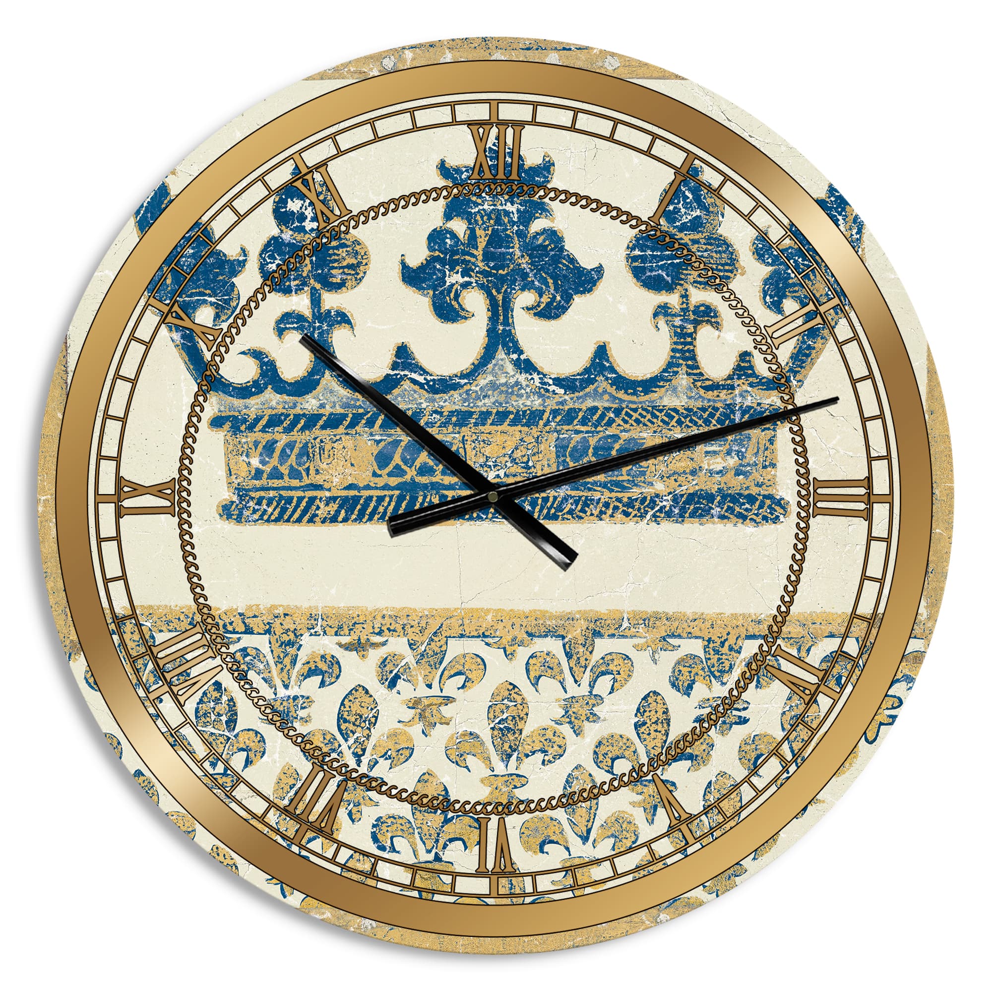 Designart 'Fleur De Lis Gold Crown Glam Wall Clock