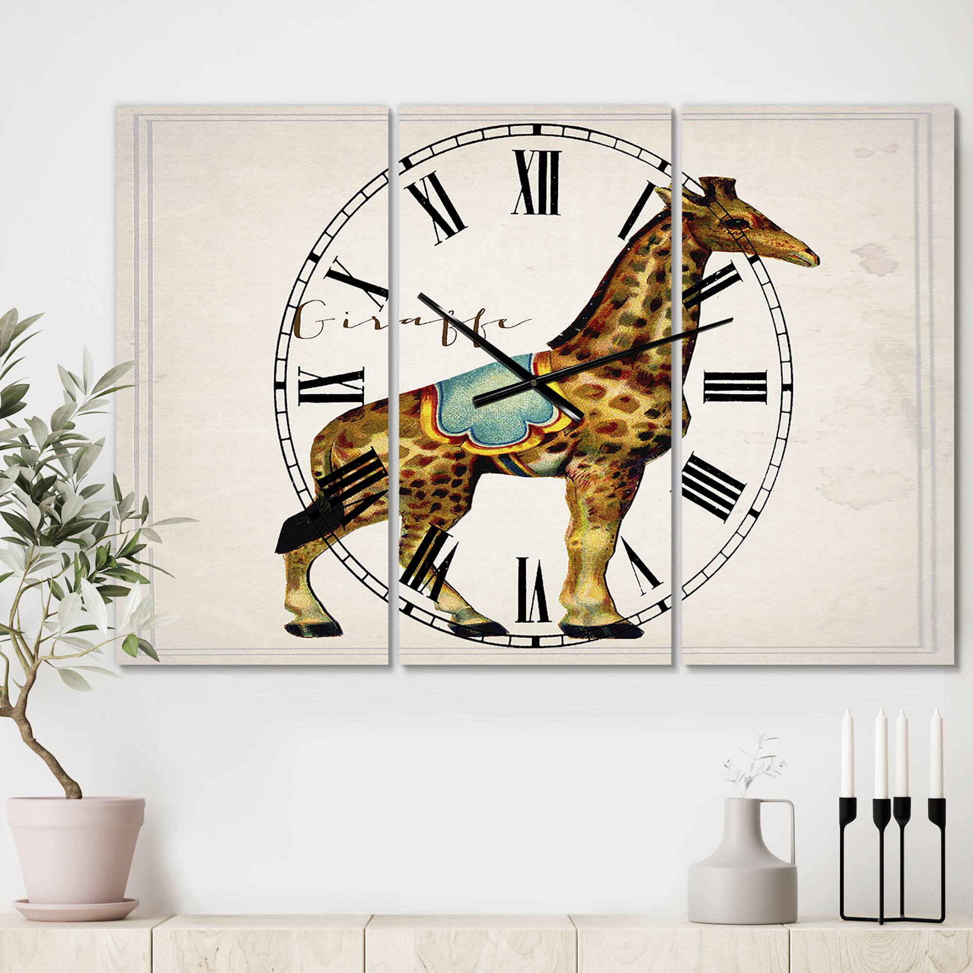 Designart 'Circus Animals Giraffe Large Cottage Multipanel Wall Clock