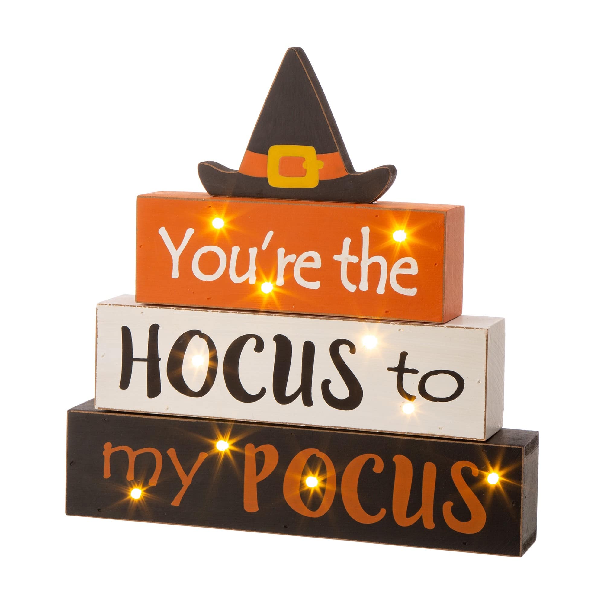 Glitzhome® 12" Halloween Wooden Lighted Word Block Table Décor
