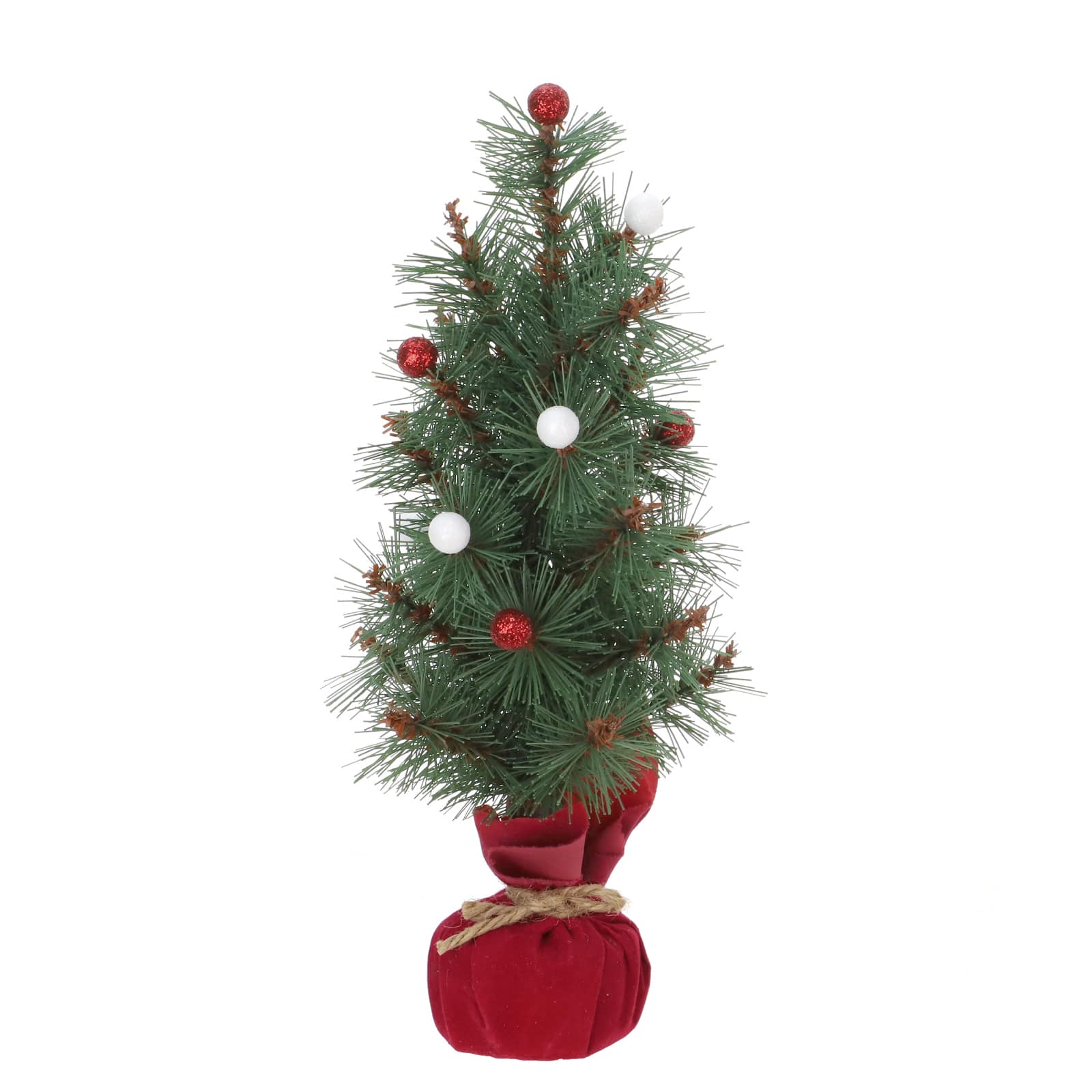 12&#x22; Green Pine Accent Tree with Glitter Berries in Red Velvet Base by Ashland&#xAE;