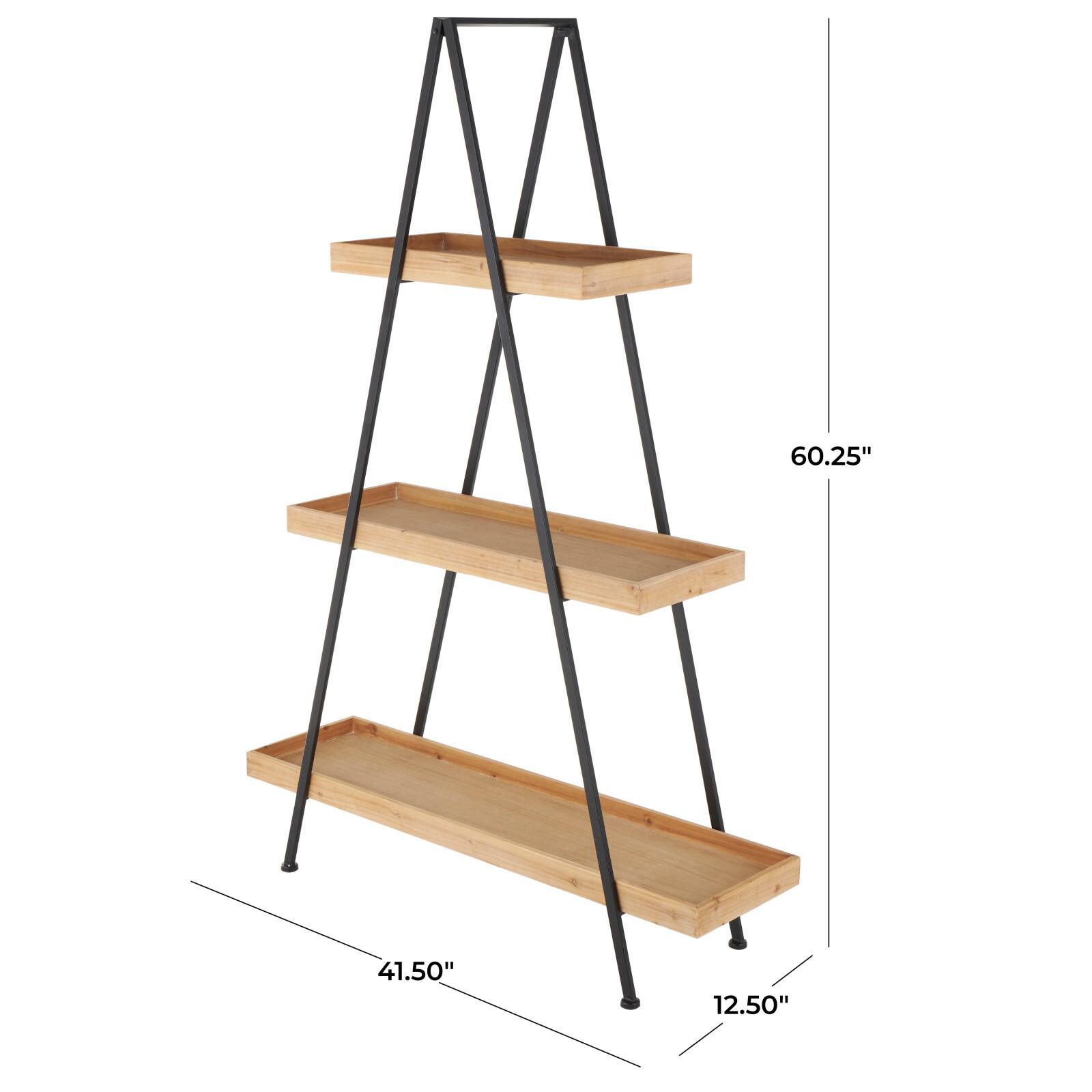 42" x 60" Black Metal 3 Shelf Storage Shelving Unit with Triangle Frame