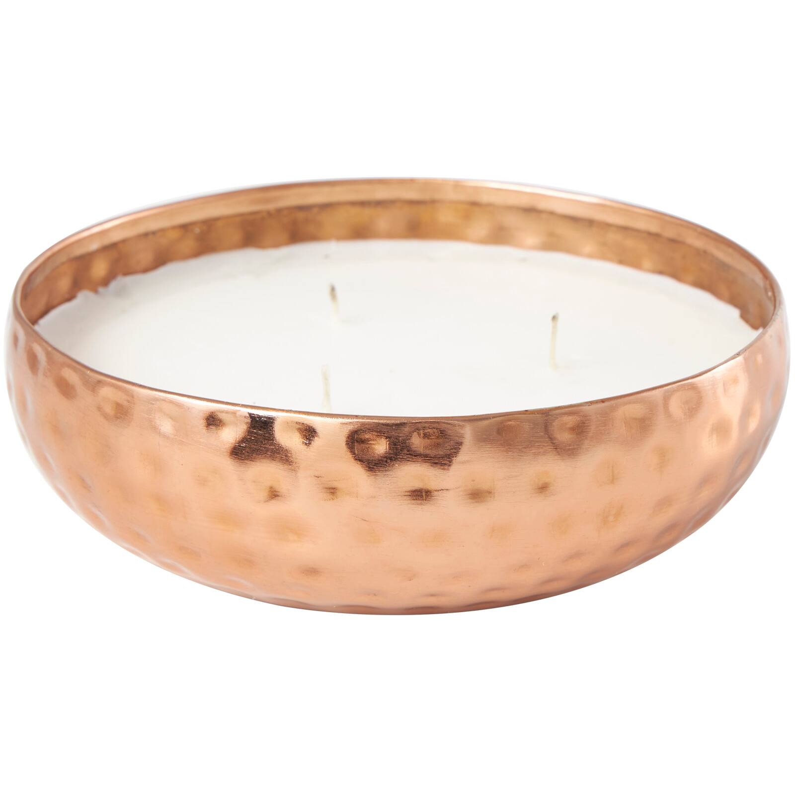 7" White Tropical Breeze Scented 3-Wick Candle with Hammered Copper Container