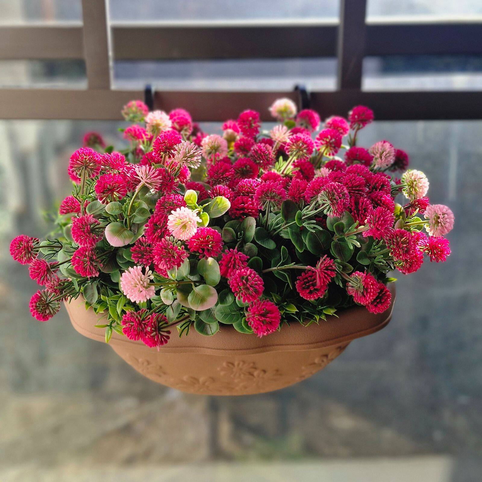 12" Faux Flowers in Hanging Basket